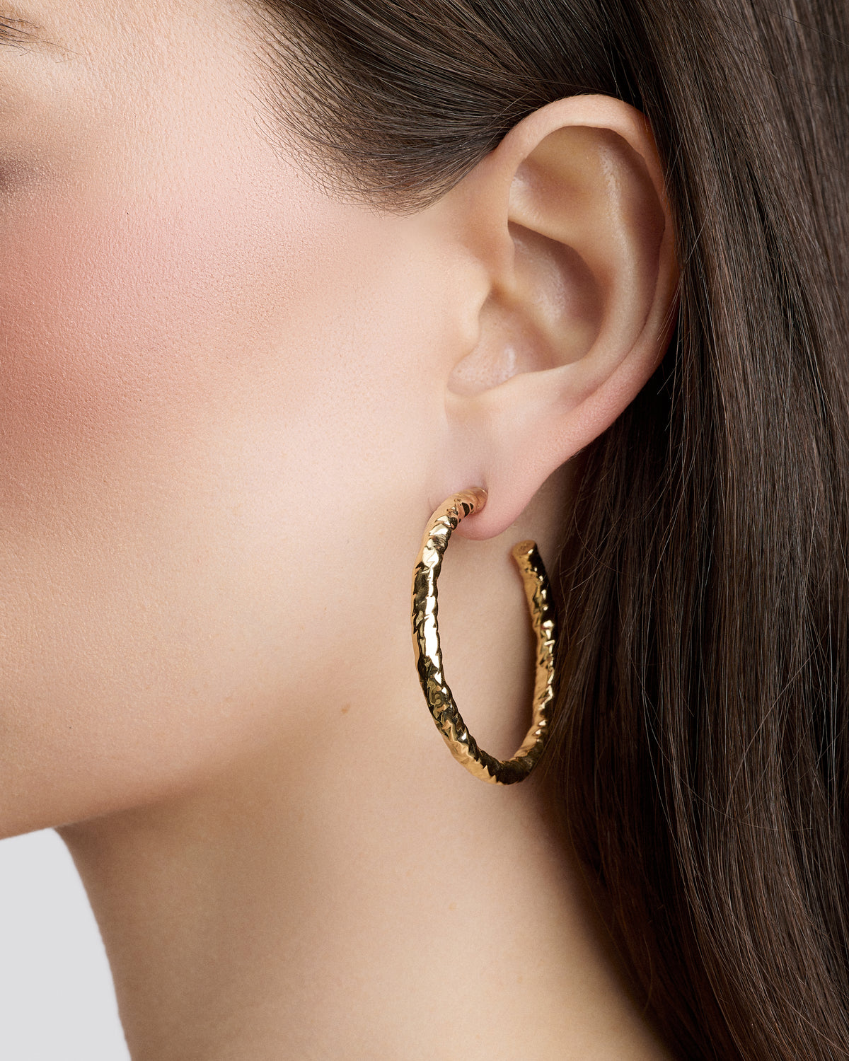 1.5" Hailey Baby Hoops gold earring - close-up detail | hoop earrings