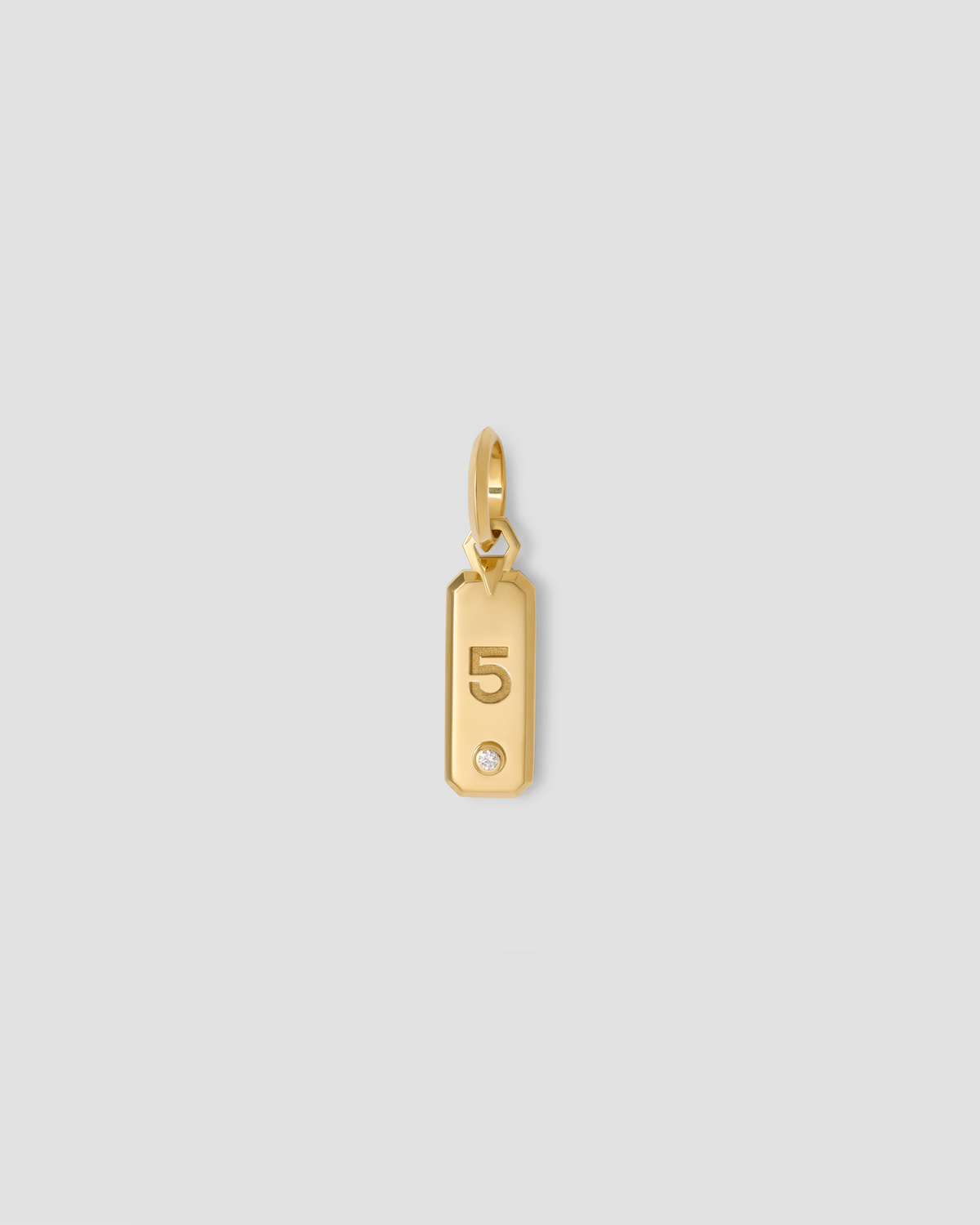 Minimal Block Number Dog Tag in 18K Yellow gold charm - front view | custom charm necklace