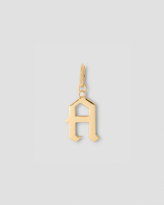 Capital Gothic Letter Charm with Diamond in 18K Yellow Gold