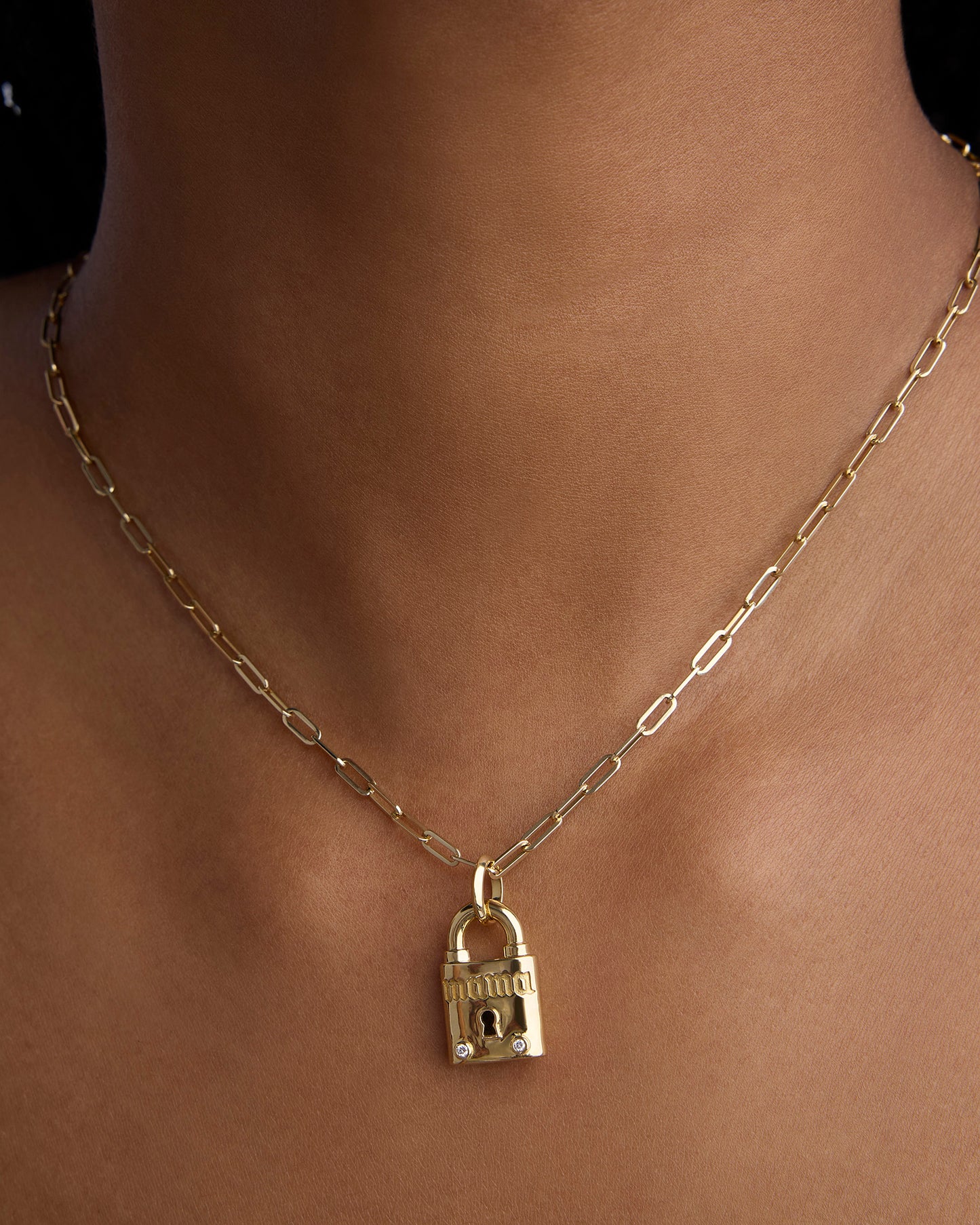 Large Lock in 18K Yellow Gold With Diamonds