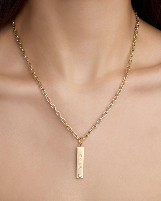 Narrow Classic Diamond Dog Tag in 18K Yellow Gold
