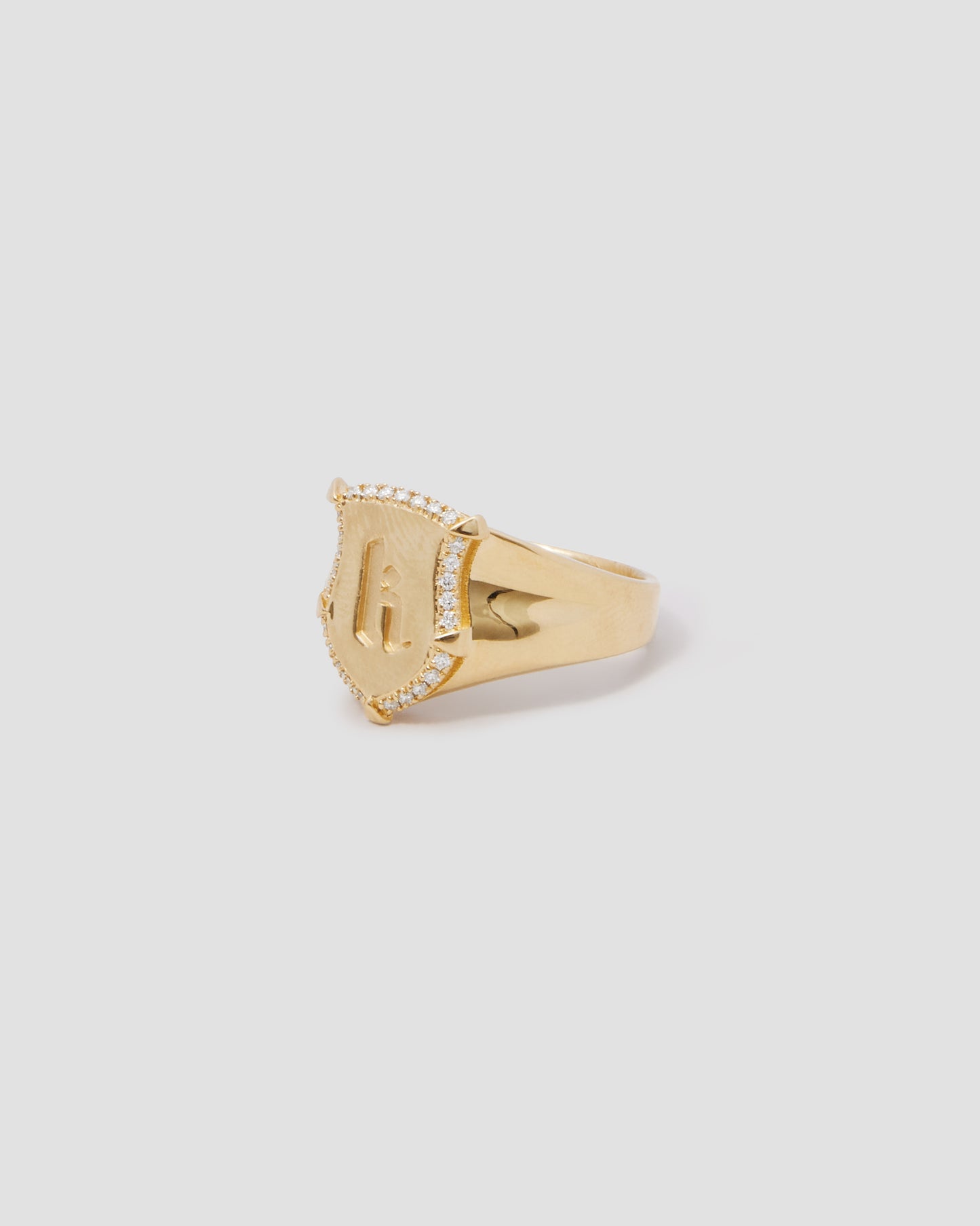Mini Classic Shield Ring with Pave White Diamonds