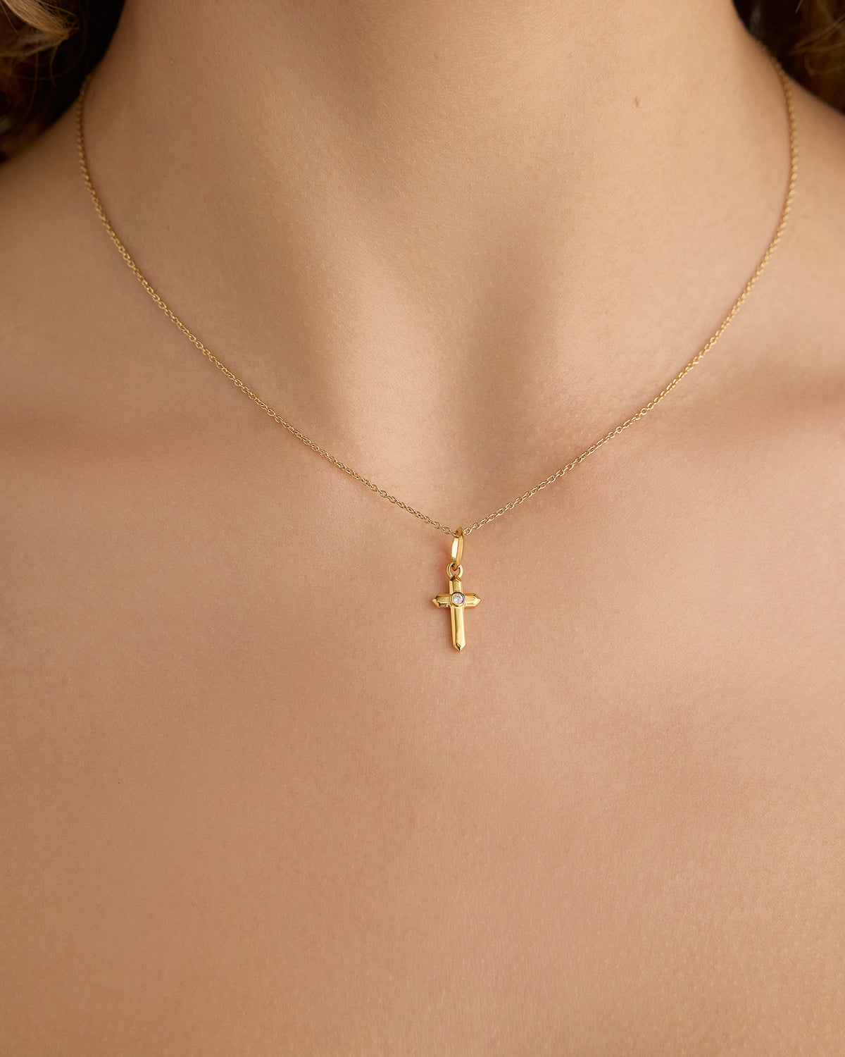 Cross Necklace gold charm - front view | necklace with charms