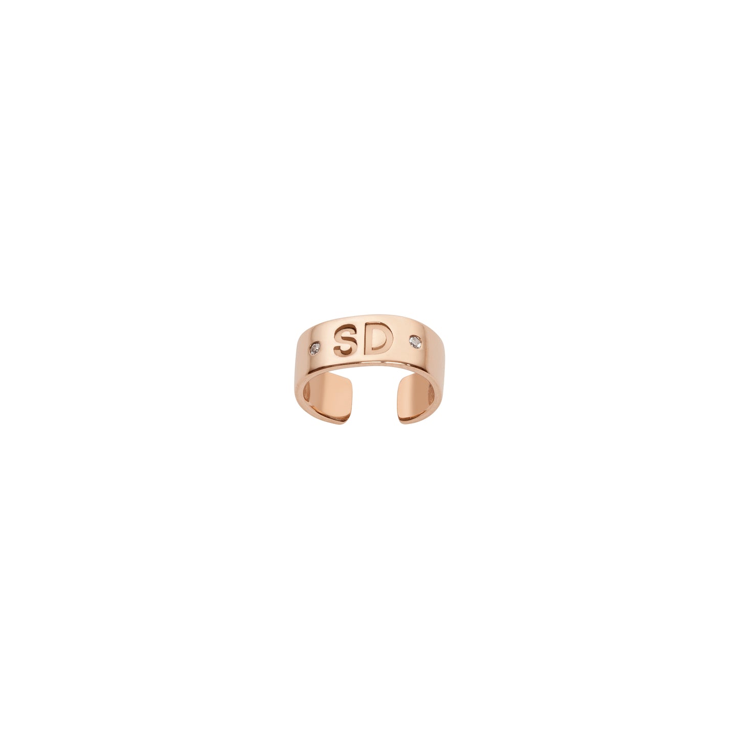 Family Minimal Block Ear Cuff with 2 White Diamonds