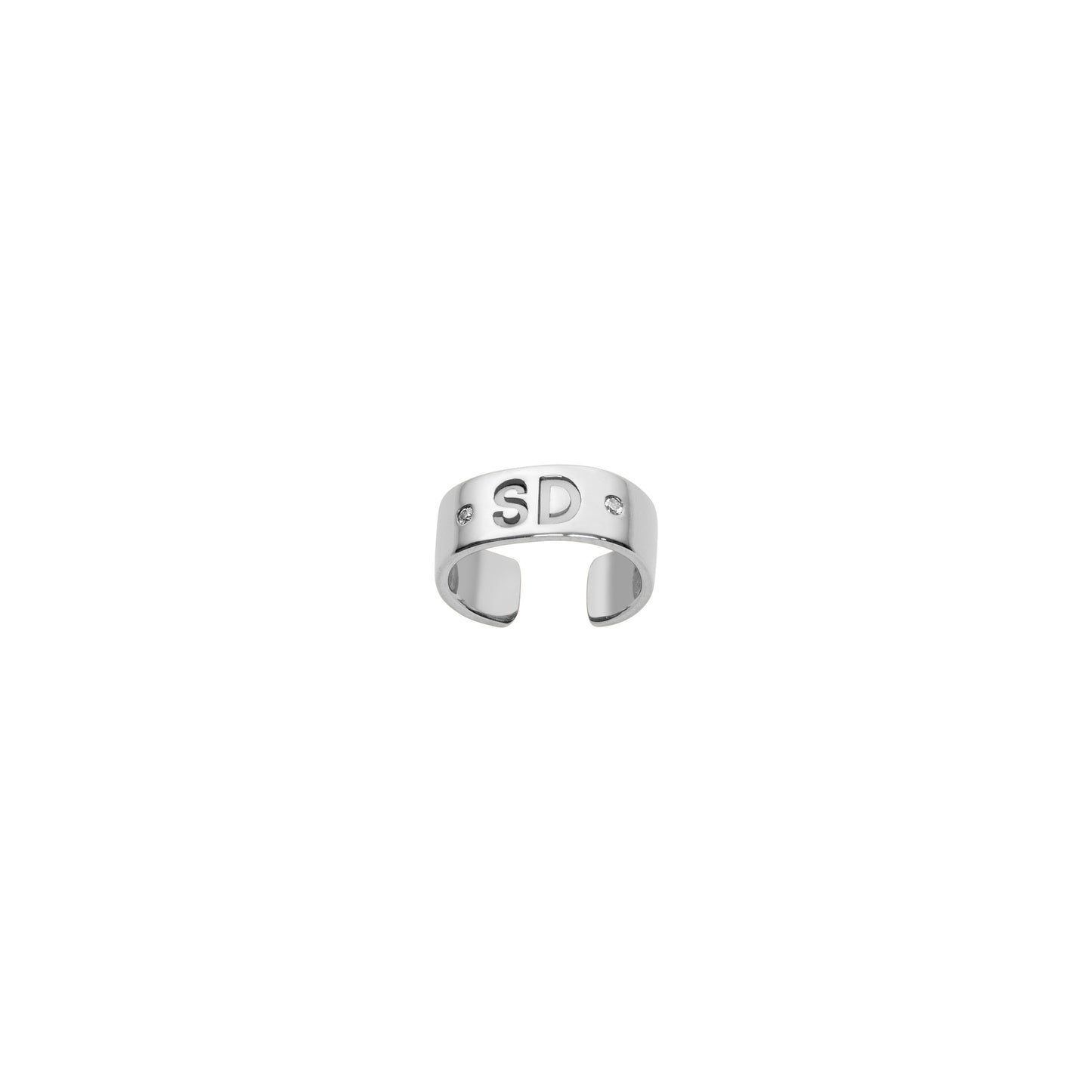 Family Minimal Block Ear Cuff with 2 White Diamonds