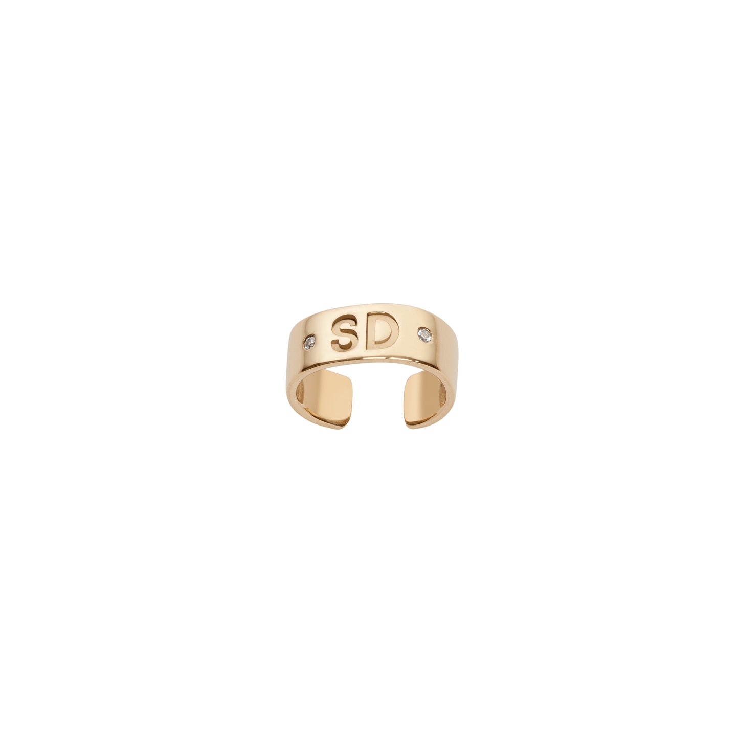 Family Minimal Block Ear Cuff with 2 White Diamonds