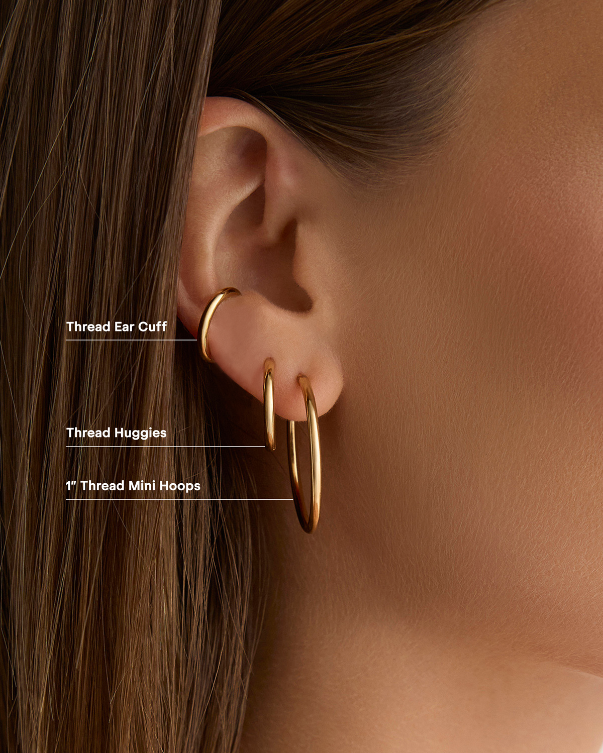1" Thread Mini Hoops earring - close-up detail | small gold hoop earrings