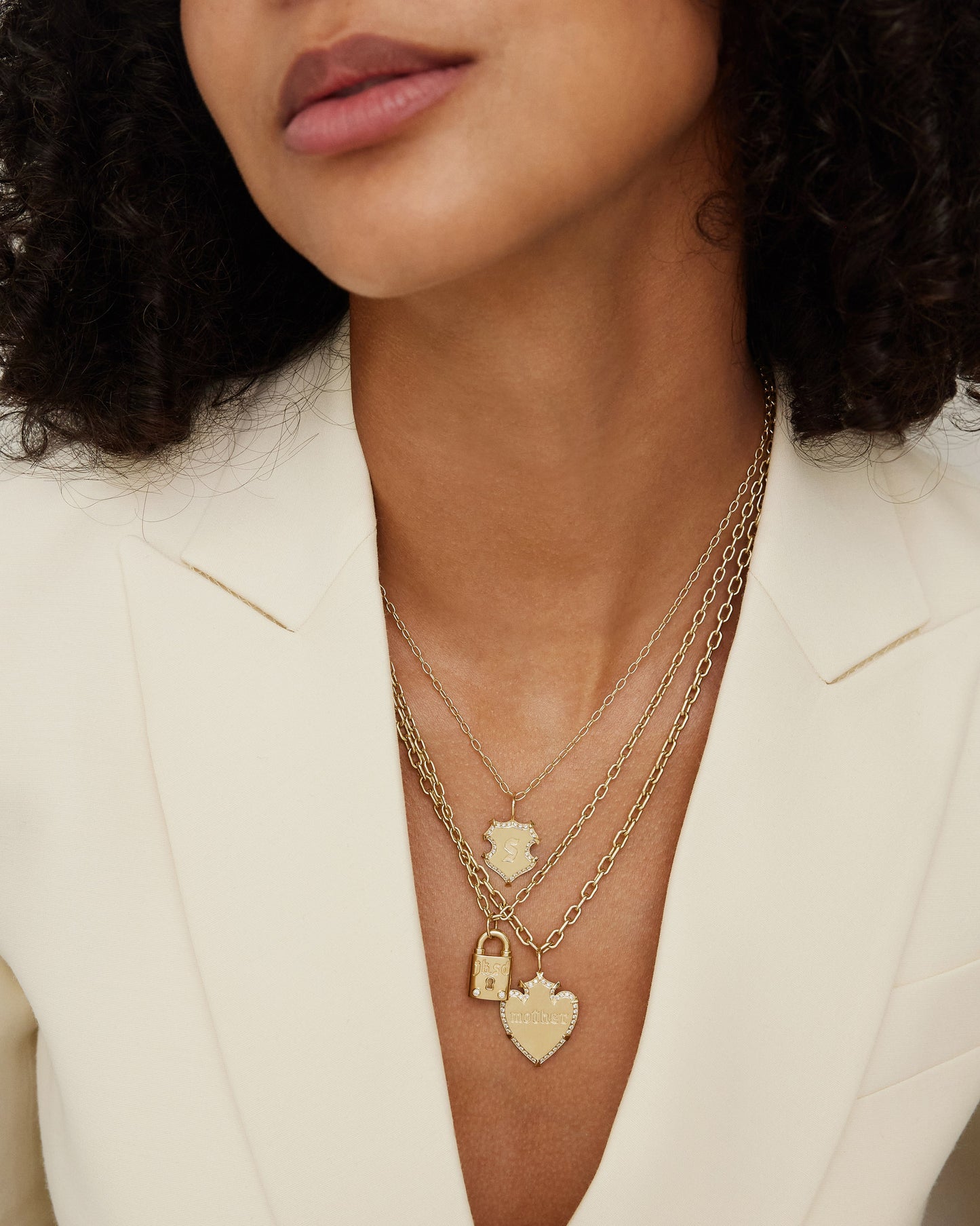 Heart Shield with Pave White Diamonds in 18K Yellow Gold