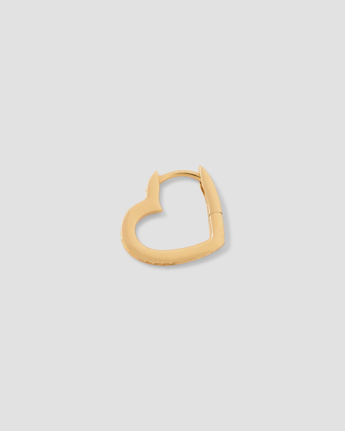18k Small Heart Huggie With Pavé White Diamonds gold earring - side view | diamond huggie earrings