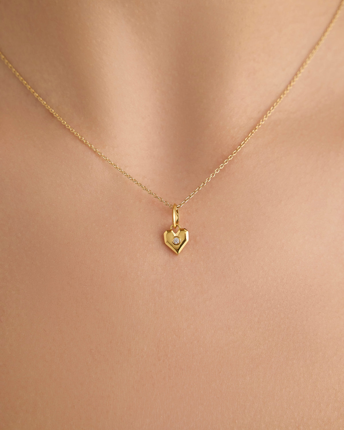 Heart Necklace gold charm - styled on model | necklace with charms