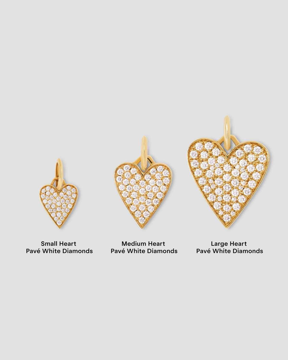 Medium Heart with Pavé White Diamonds gold charm - alternate angle | custom charm necklace