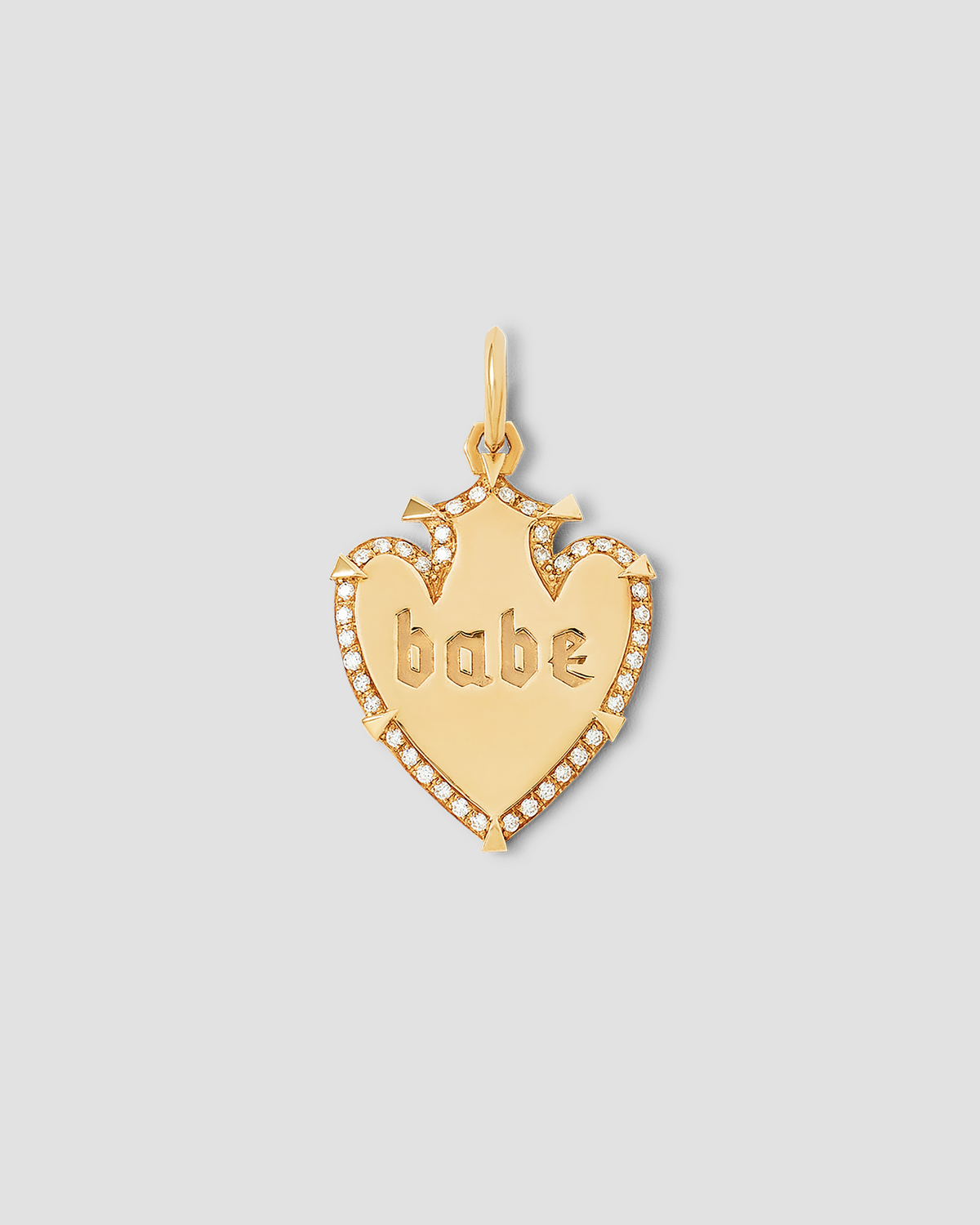 Personalized Heart Shield with Pave White Diamonds in 18K Yellow Gold 18K gold charm - front view | charm necklaces