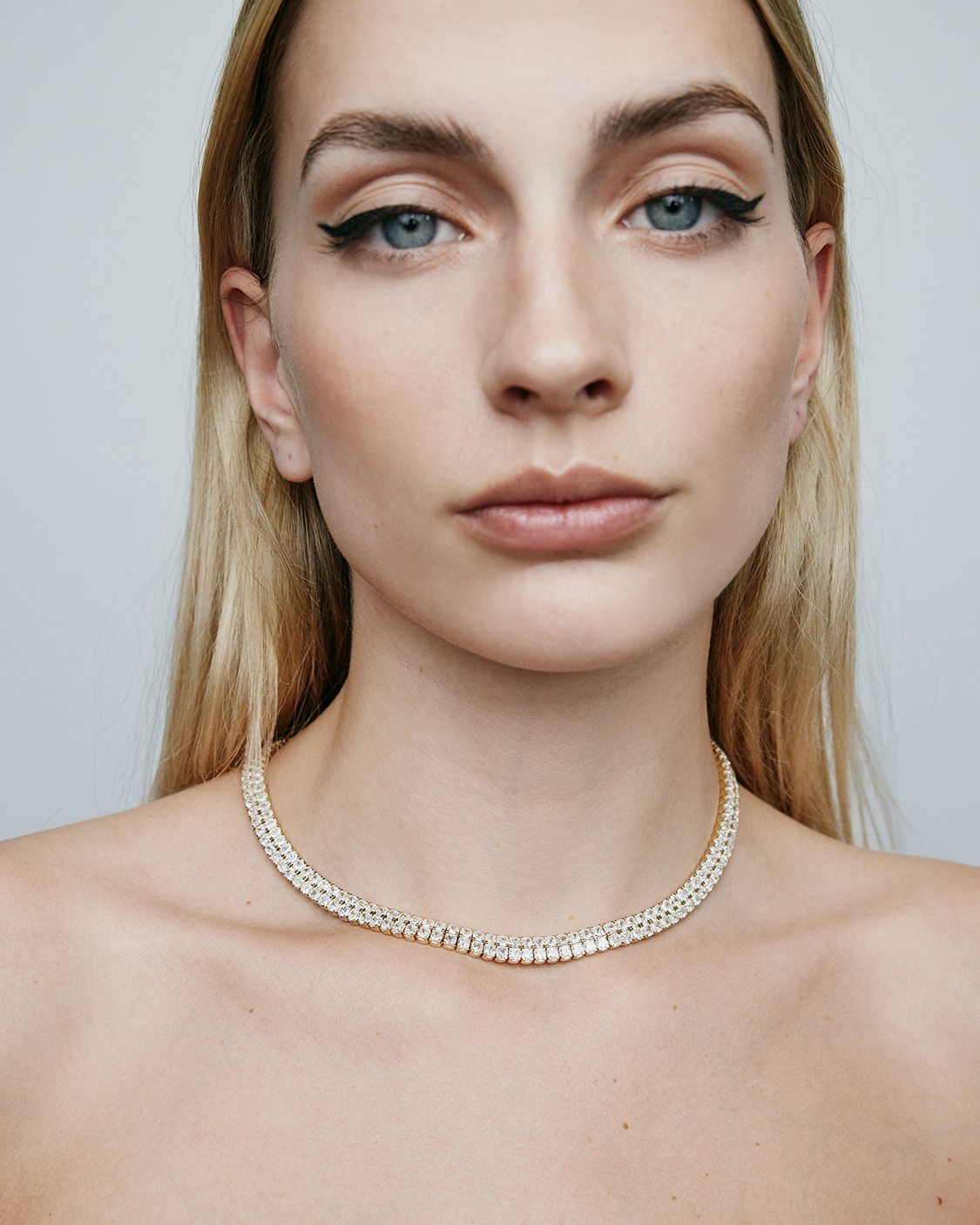 JF Lab - Cushion Cut Double Choker gold necklace - front view | lab grown diamond necklace