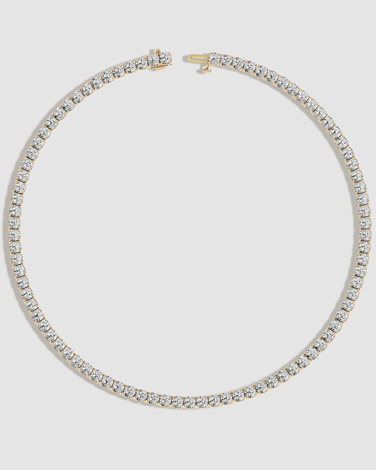 JF Lab - Cushion Cut Tennis Necklace gold necklace - close-up detail | lab grown diamond necklace