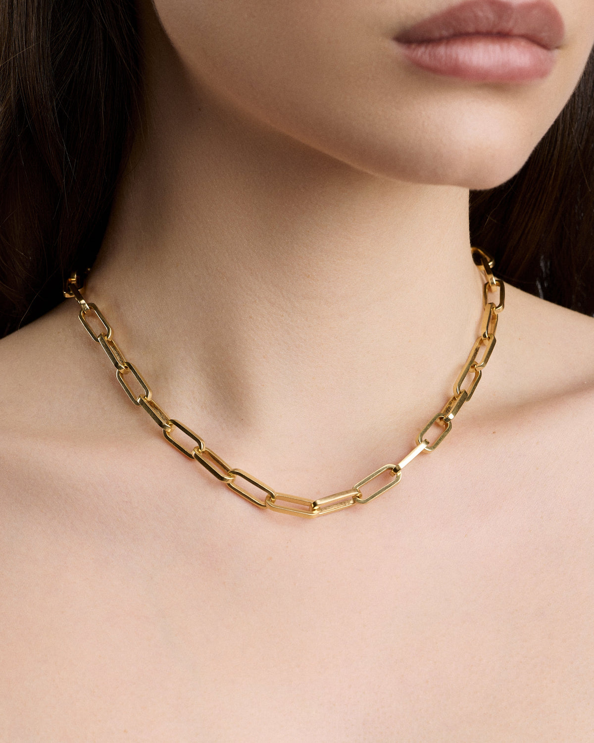 Fisher Link Chain necklace - side view | 14k gold chain
