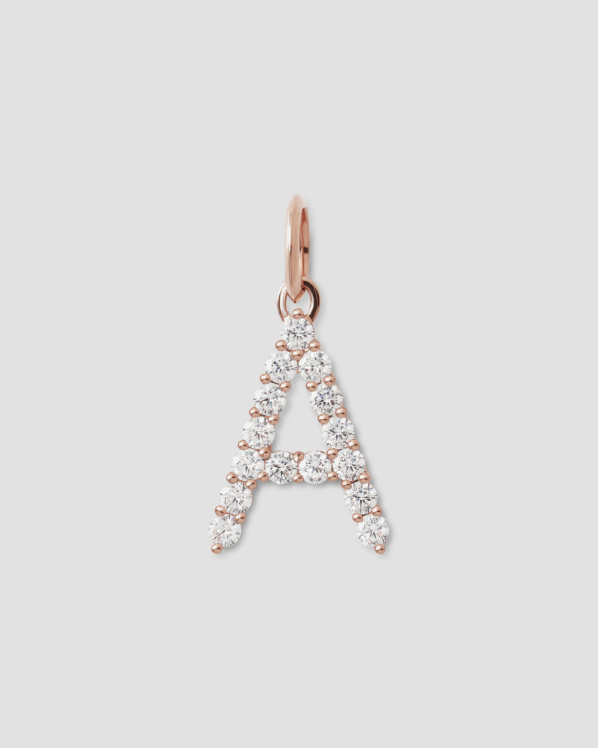 Large Floating Diamond Minimal Block Letter charm - front view | gold charm necklace