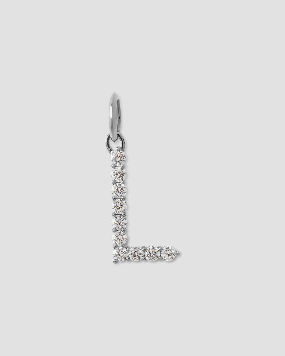 Large Floating Diamond Minimal Block Letter charm - close-up detail | gold charm necklace