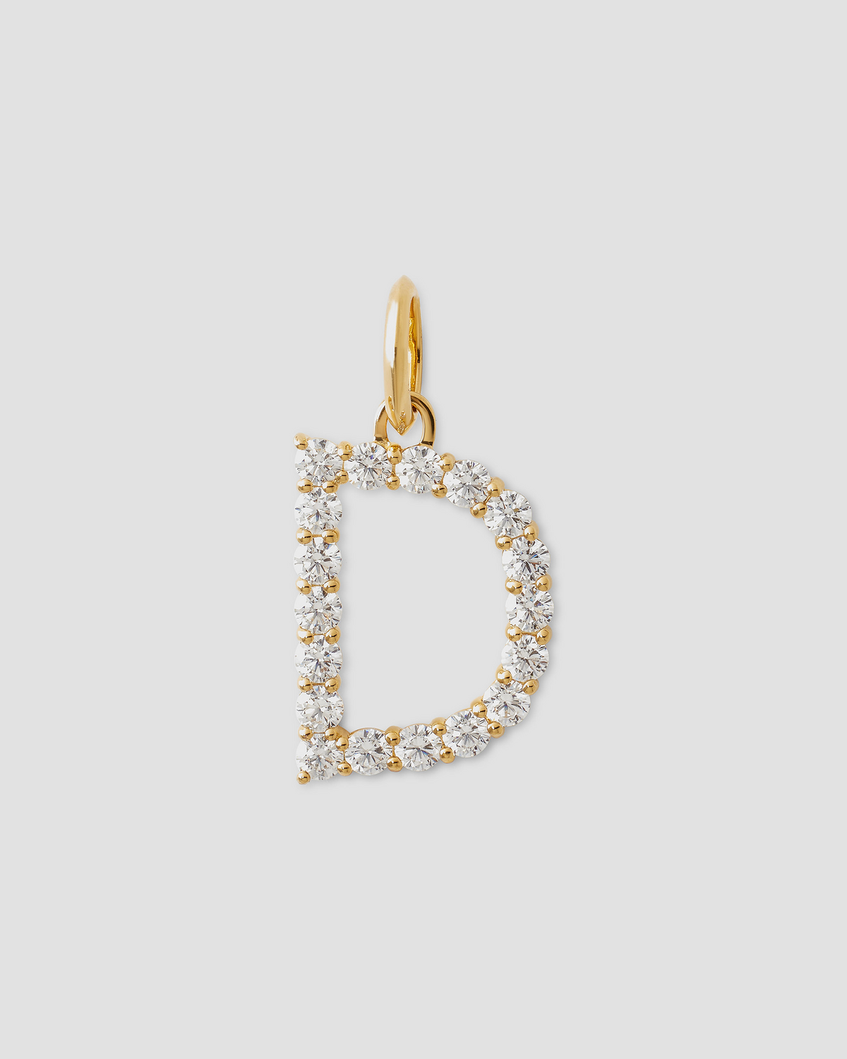Large Floating Diamond Minimal Block Letter charm - back view | gold charm necklace