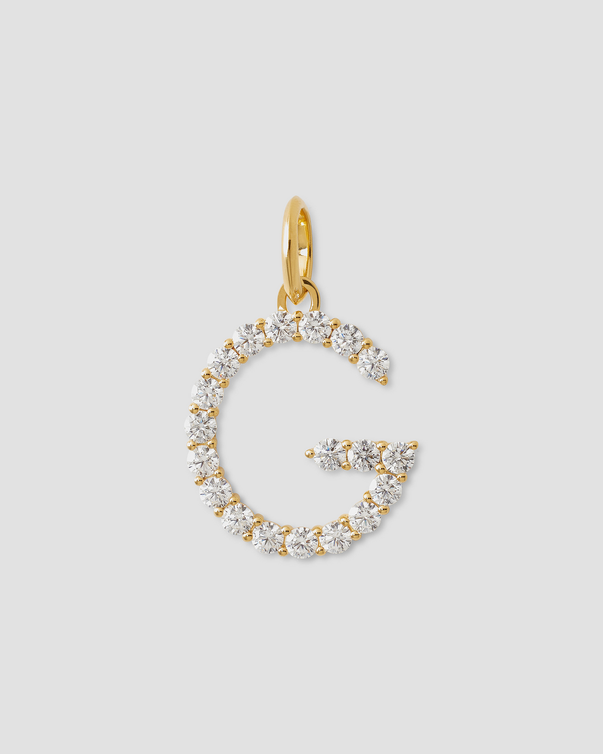 Large Floating Diamond Minimal Block Letter charm - styled on model | gold charm necklace