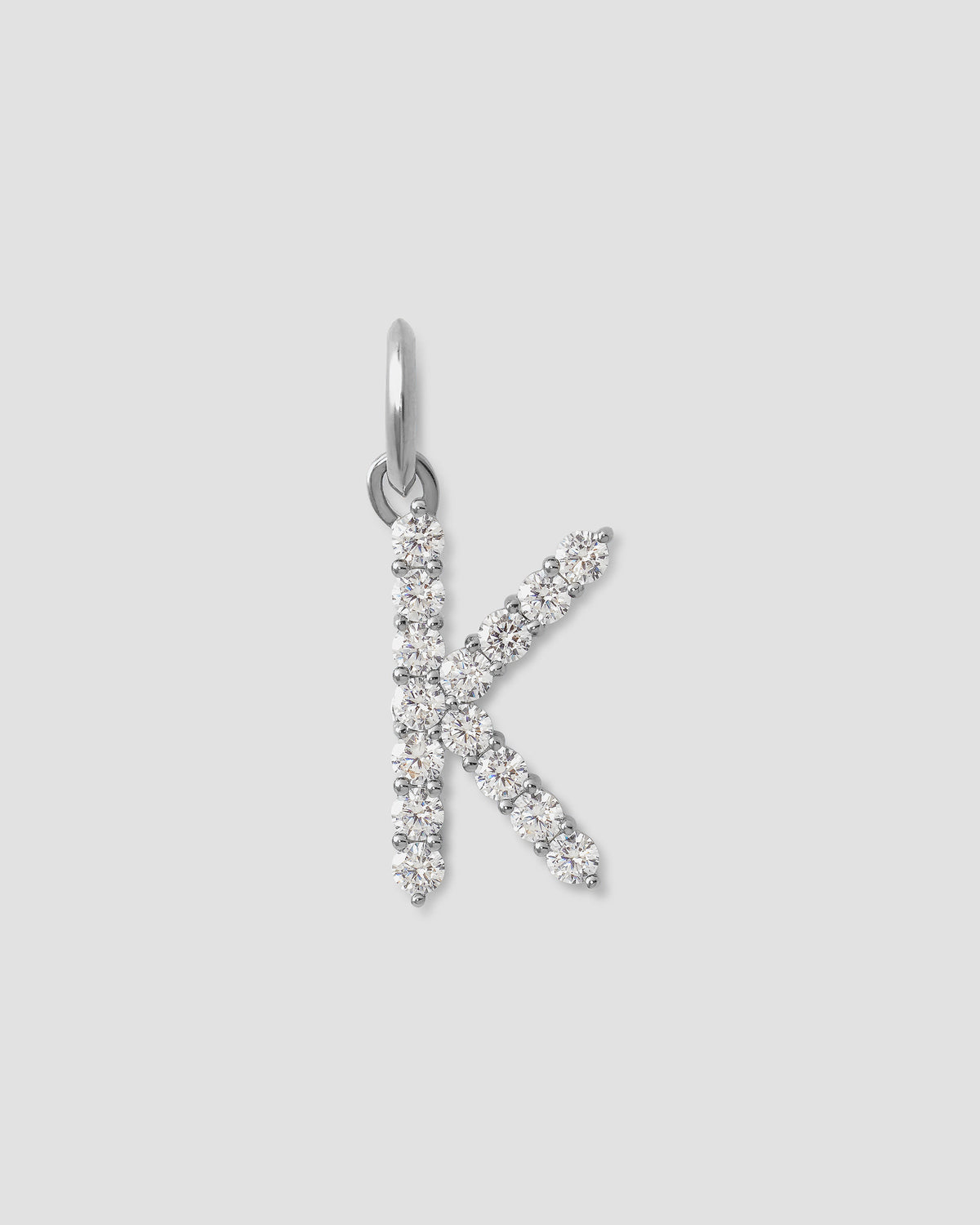 Large Floating Diamond Minimal Block Letter charm - front view | gold charm necklace