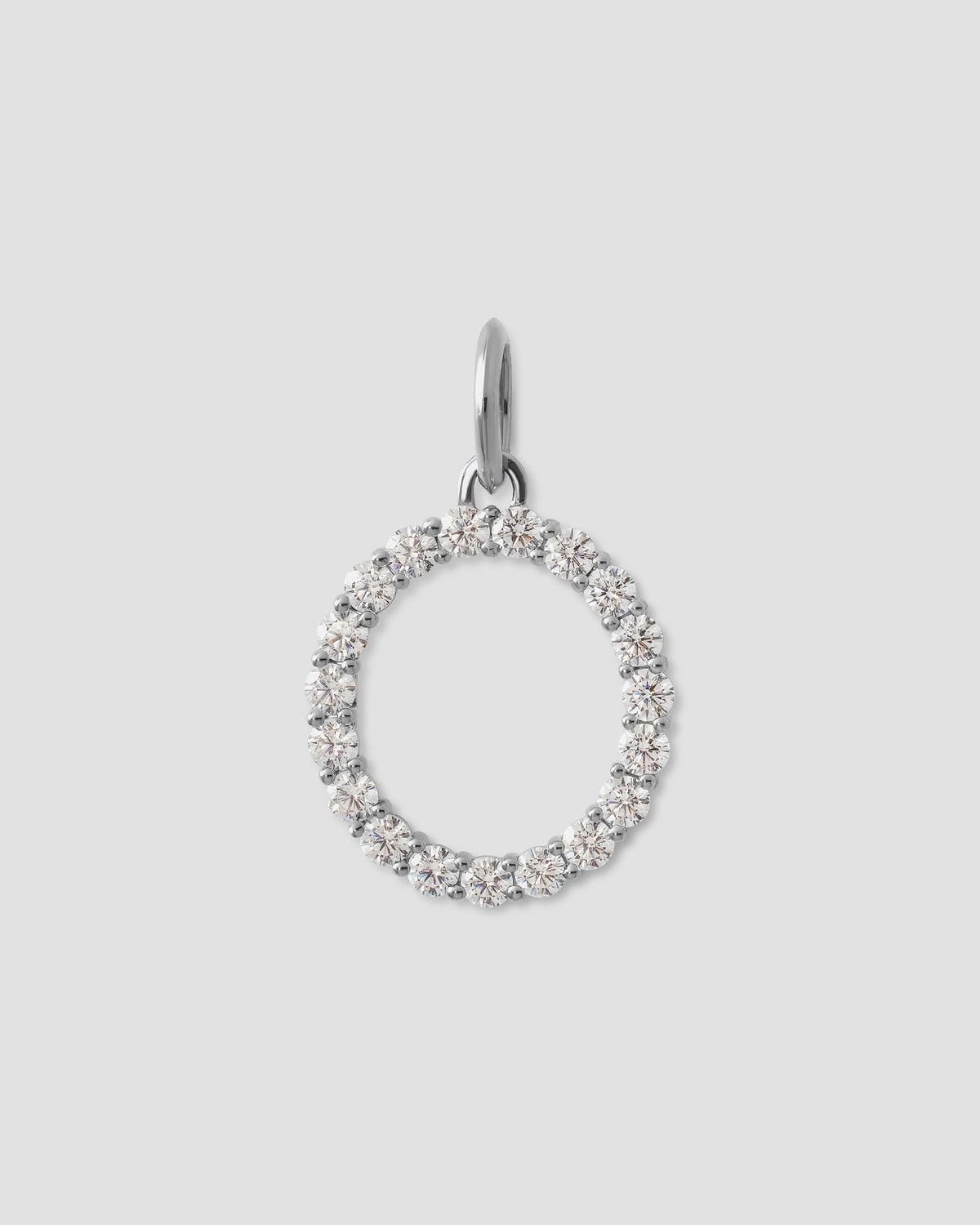 Large Floating Diamond Minimal Block Letter charm - side view | gold charm necklace