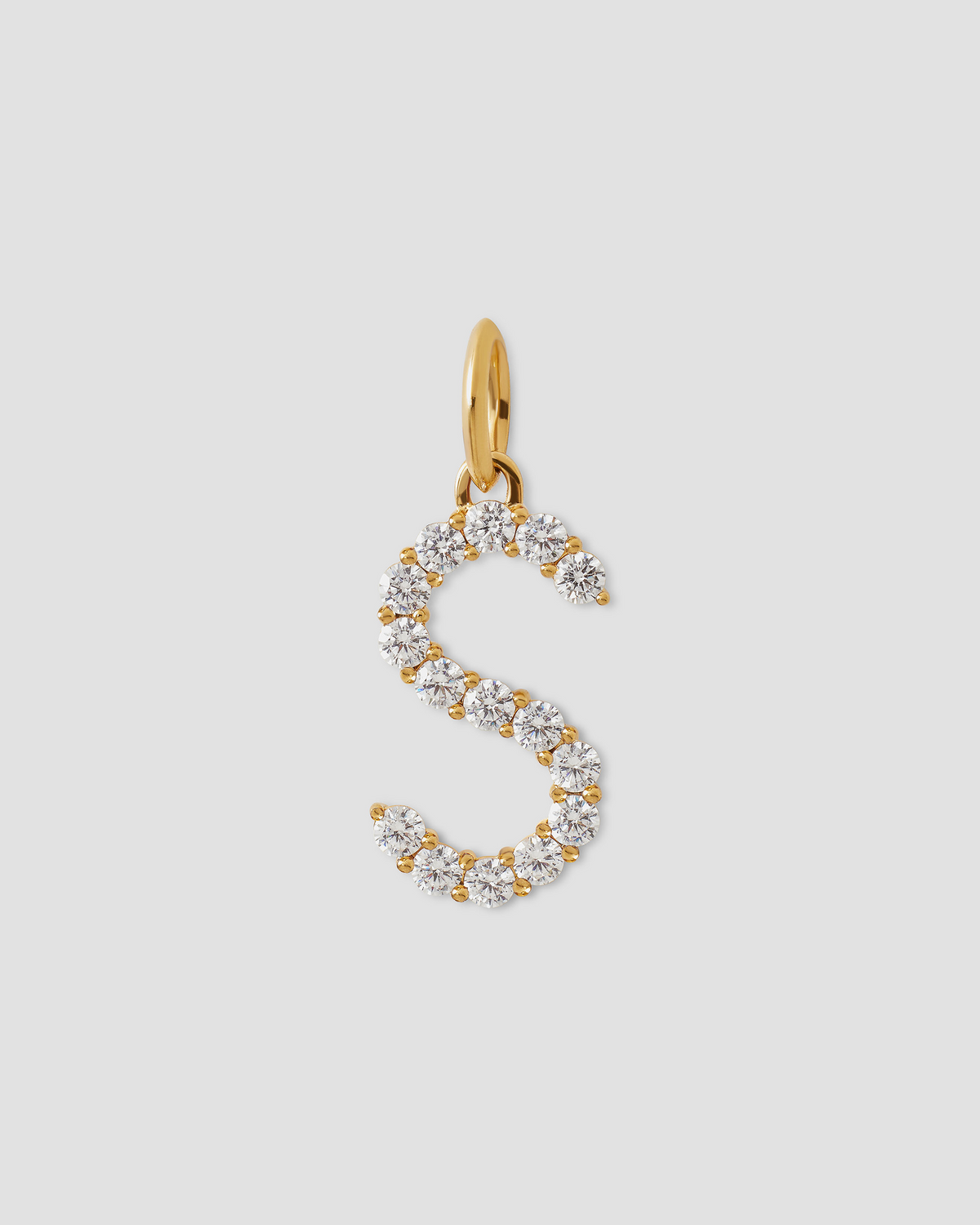 Large Floating Diamond Minimal Block Letter charm - product detail shot | gold charm necklace