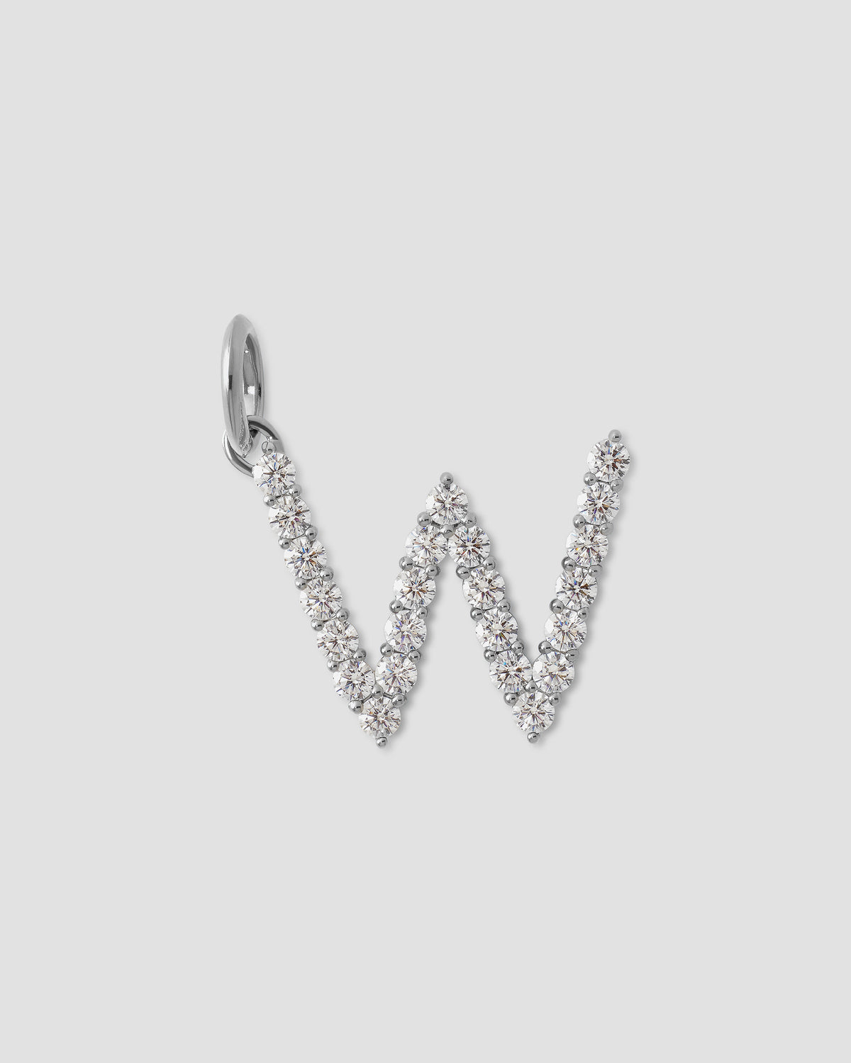 Large Floating Diamond Minimal Block Letter charm - side view | gold charm necklace