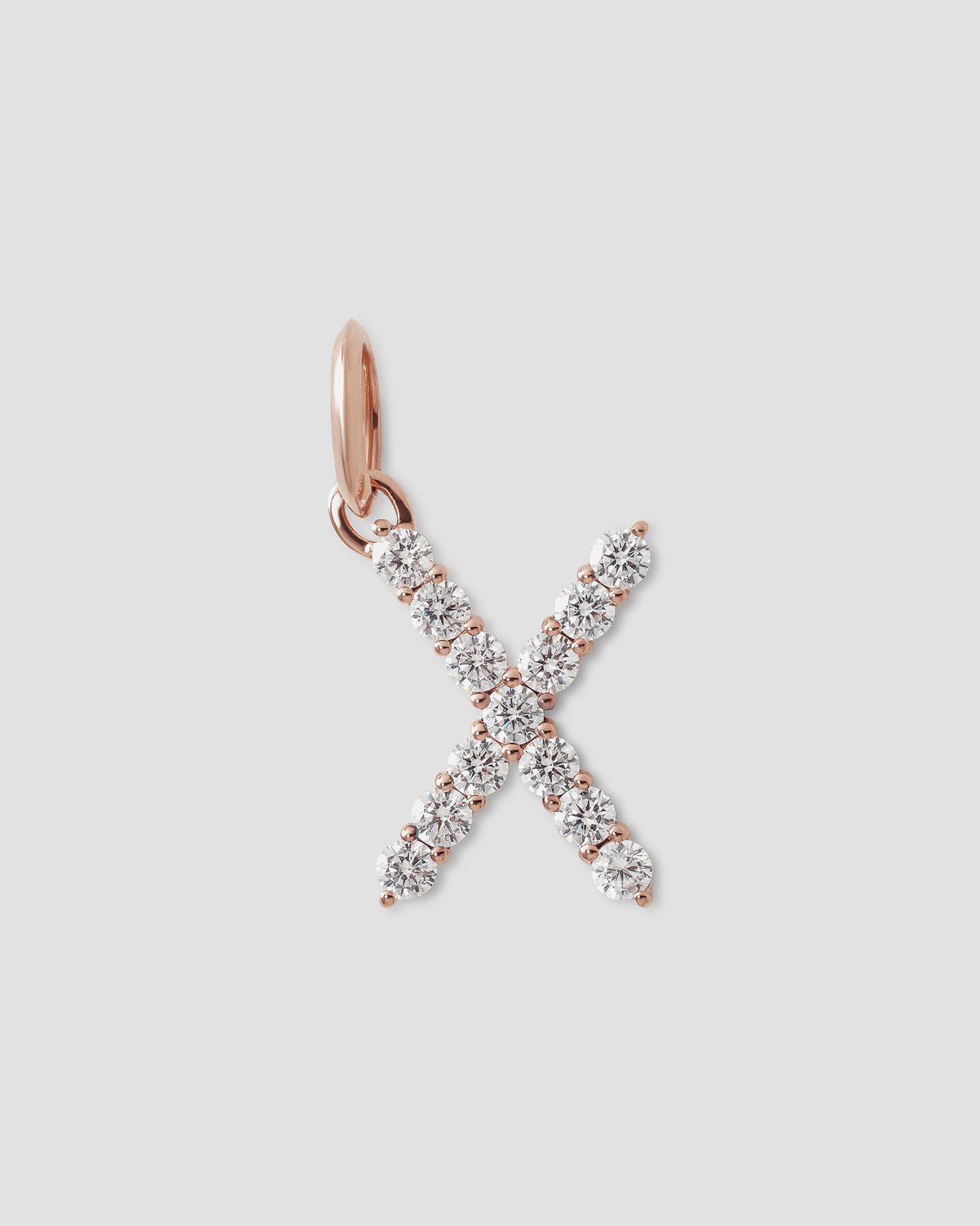 Large Floating Diamond Minimal Block Letter charm - back view | gold charm necklace