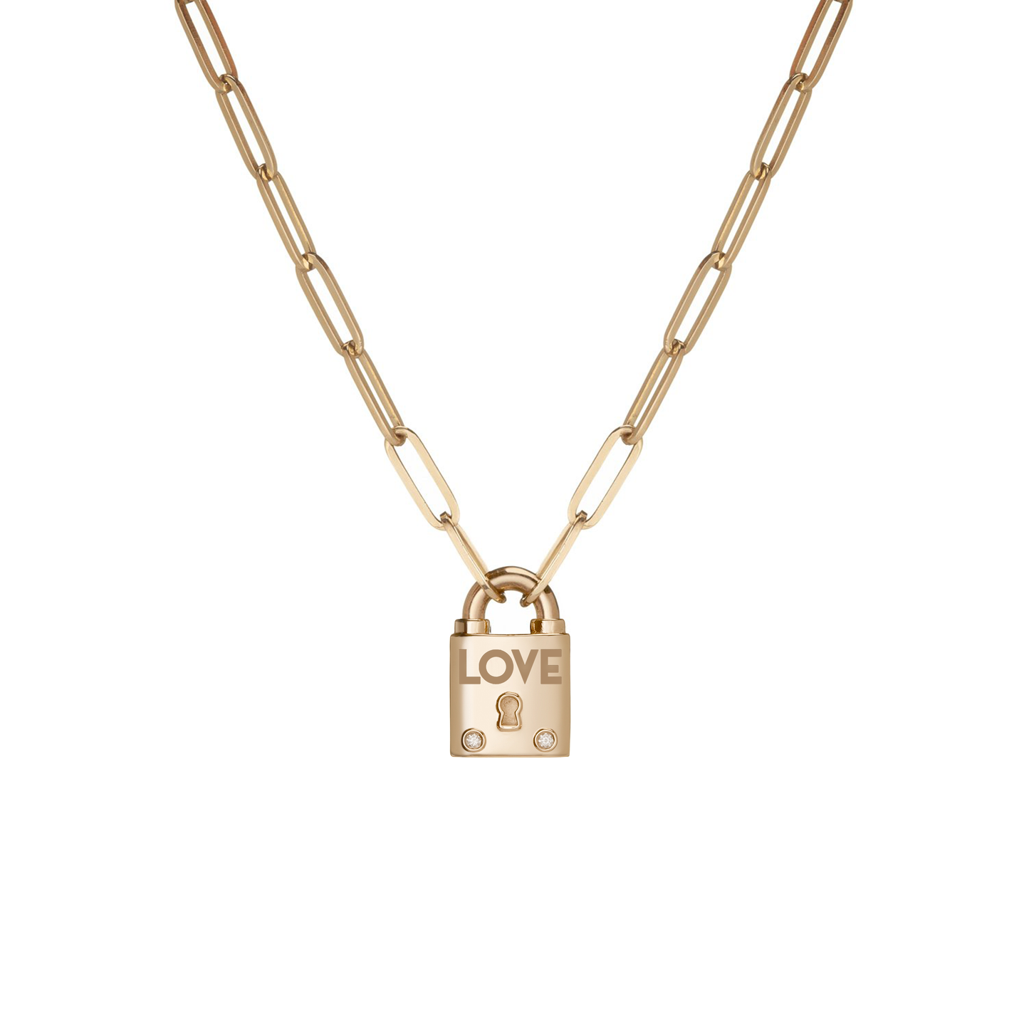 Large Family Minimal Block Lock Pendant with 2 White Diamonds