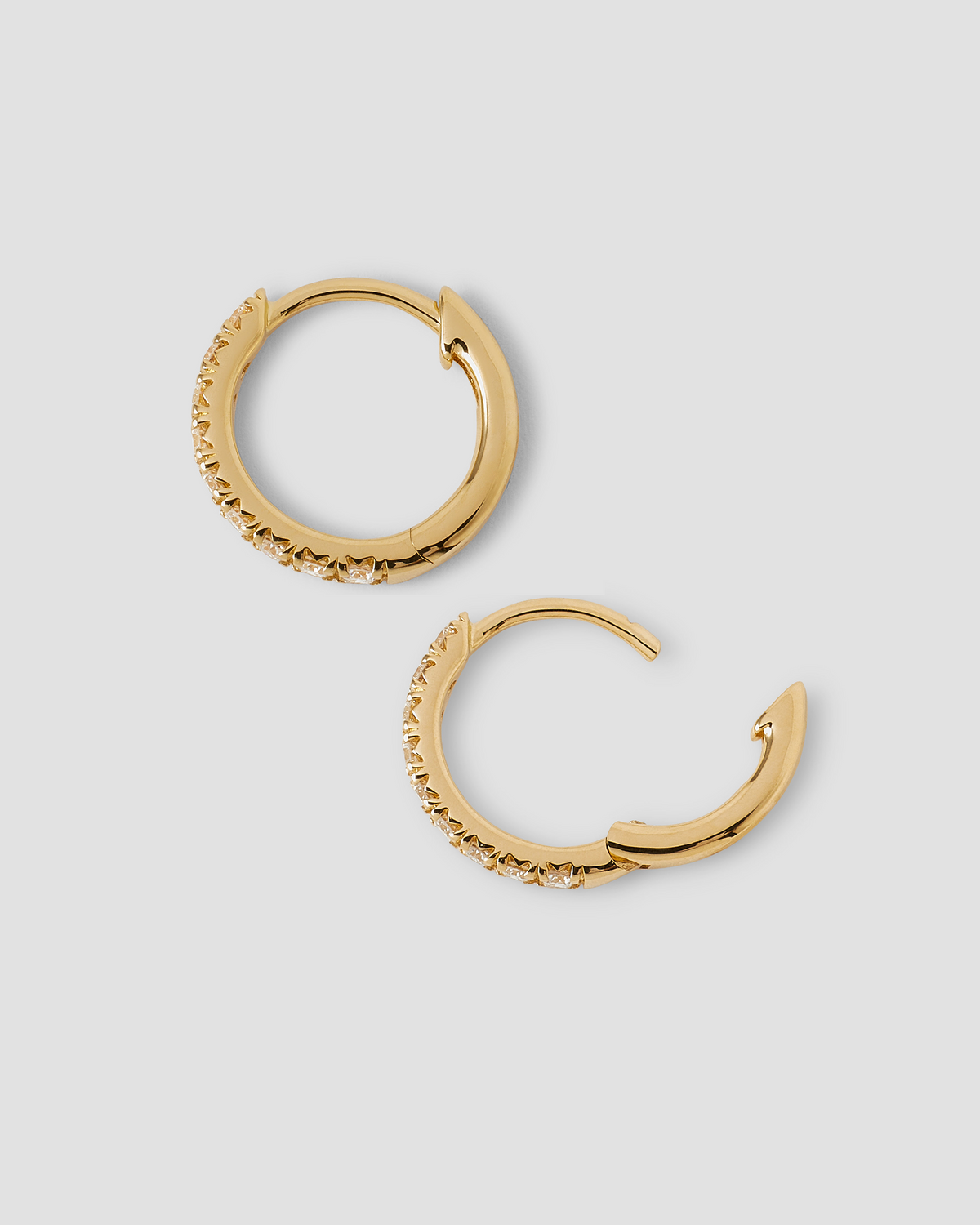 18K Essential Pavé Tiny Huggie gold earring - alternate angle | diamond huggie earrings