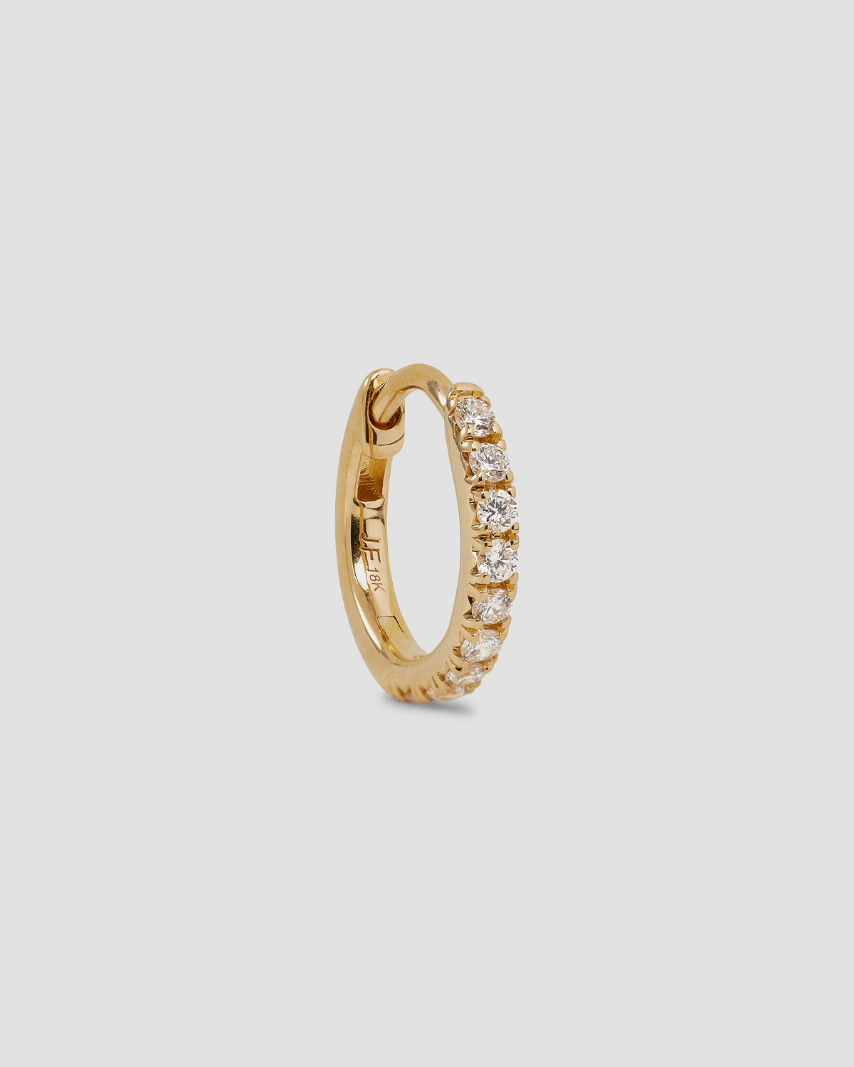 18K Essential Pavé Tiny Huggie gold earring - side view | diamond huggie earrings