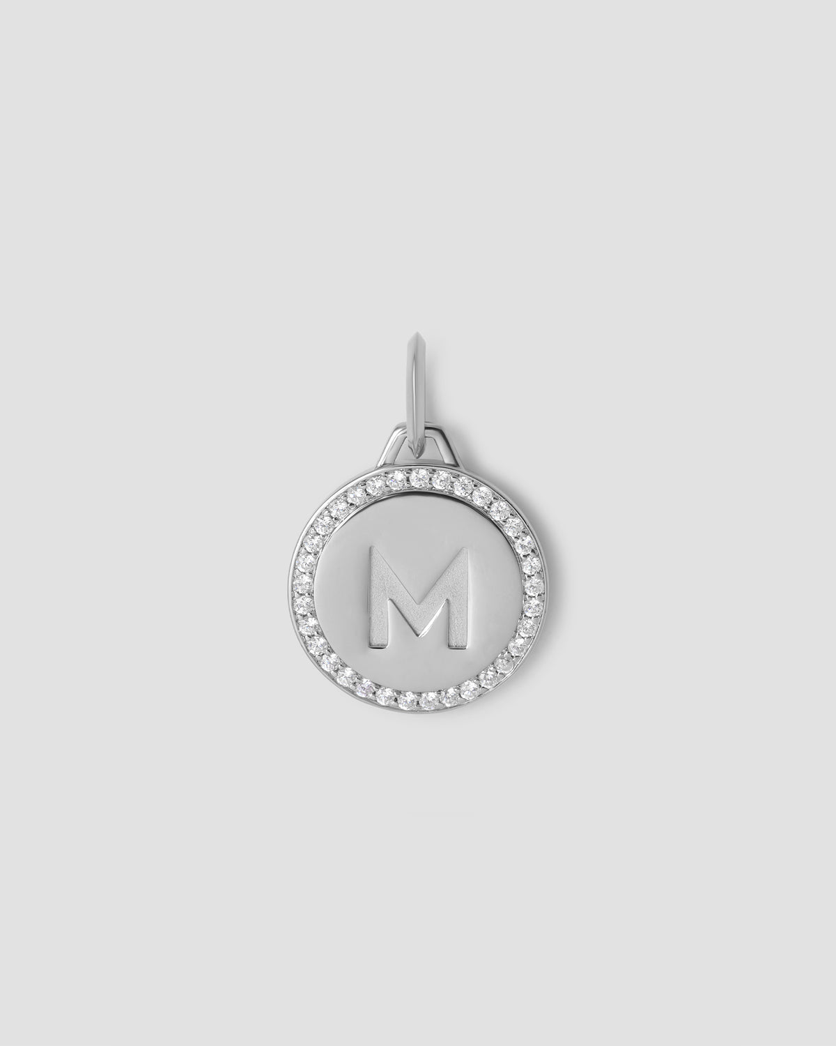 Personalized Small Luxe Circle Charm with Pavé White Diamonds gold charm - styled on model | custom charm necklace