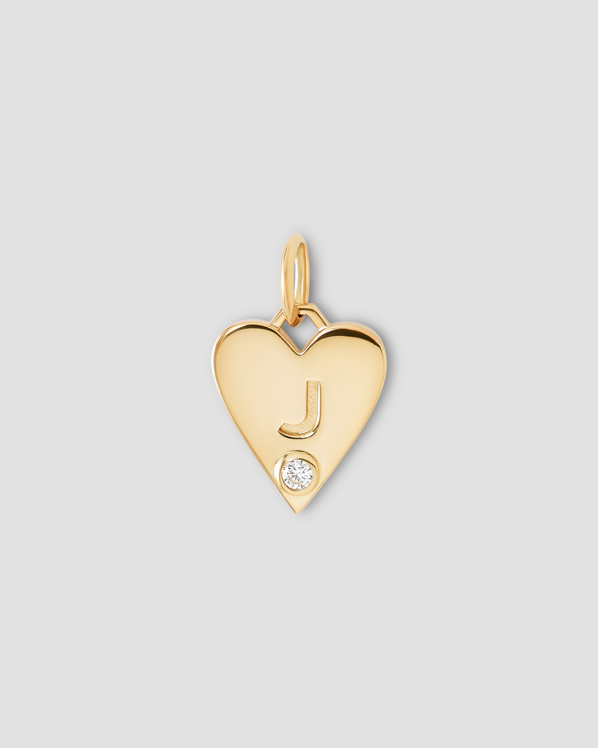 Personalized Medium Heart 1 Letter and Diamond in 18K Yellow Gold gold charm - front view | charm necklaces