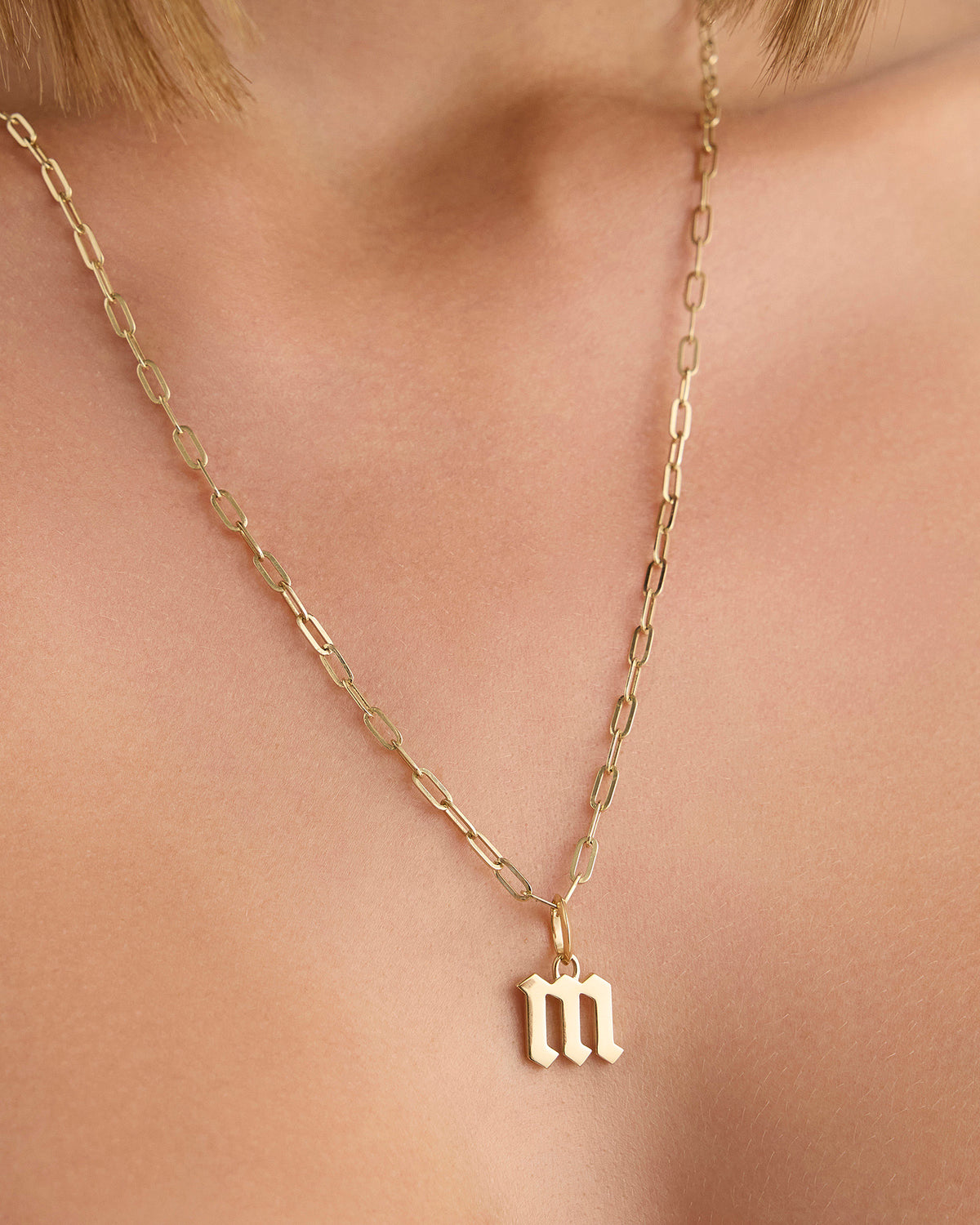 Lower Case Gothic Letter Charm in 14K Yellow Gold 14K gold charm - close-up detail | charm necklaces