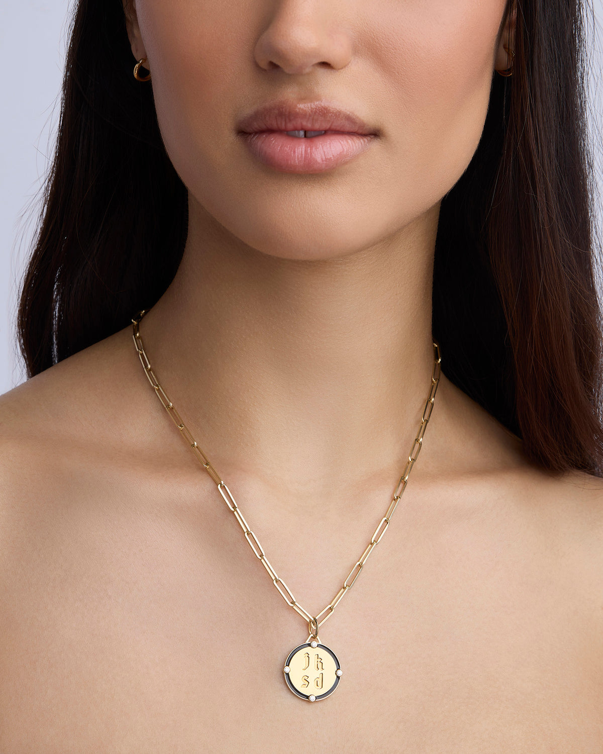 Personalized Circle Charm Homecoming Edition in 18K Yellow Gold 18K gold charm - close-up detail | necklace with charms