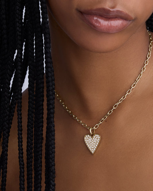 Large Heart with Pavé White Diamonds in 18K Yellow Gold