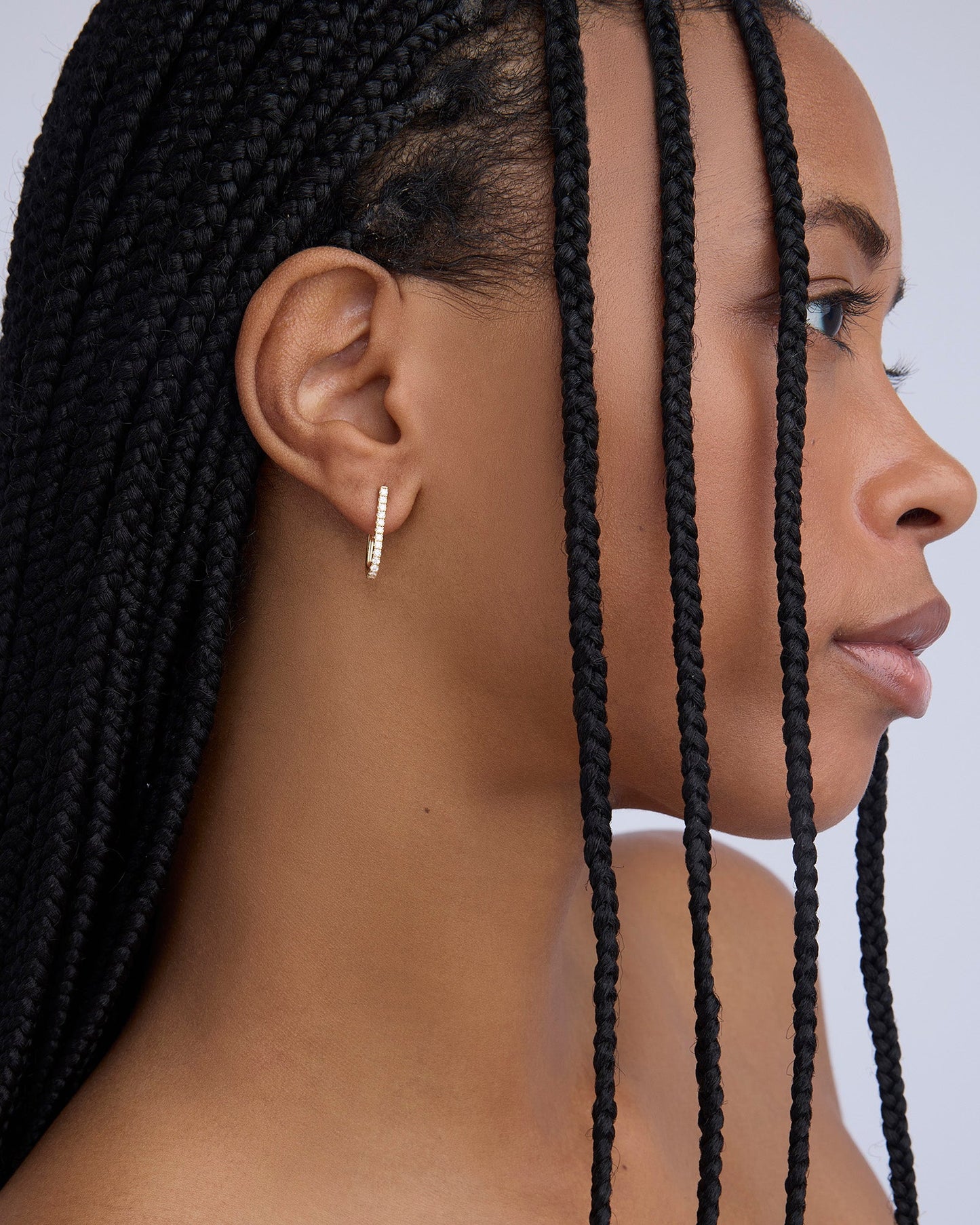 Large Level Earring with Pavé White Diamonds in 18K Yellow Gold