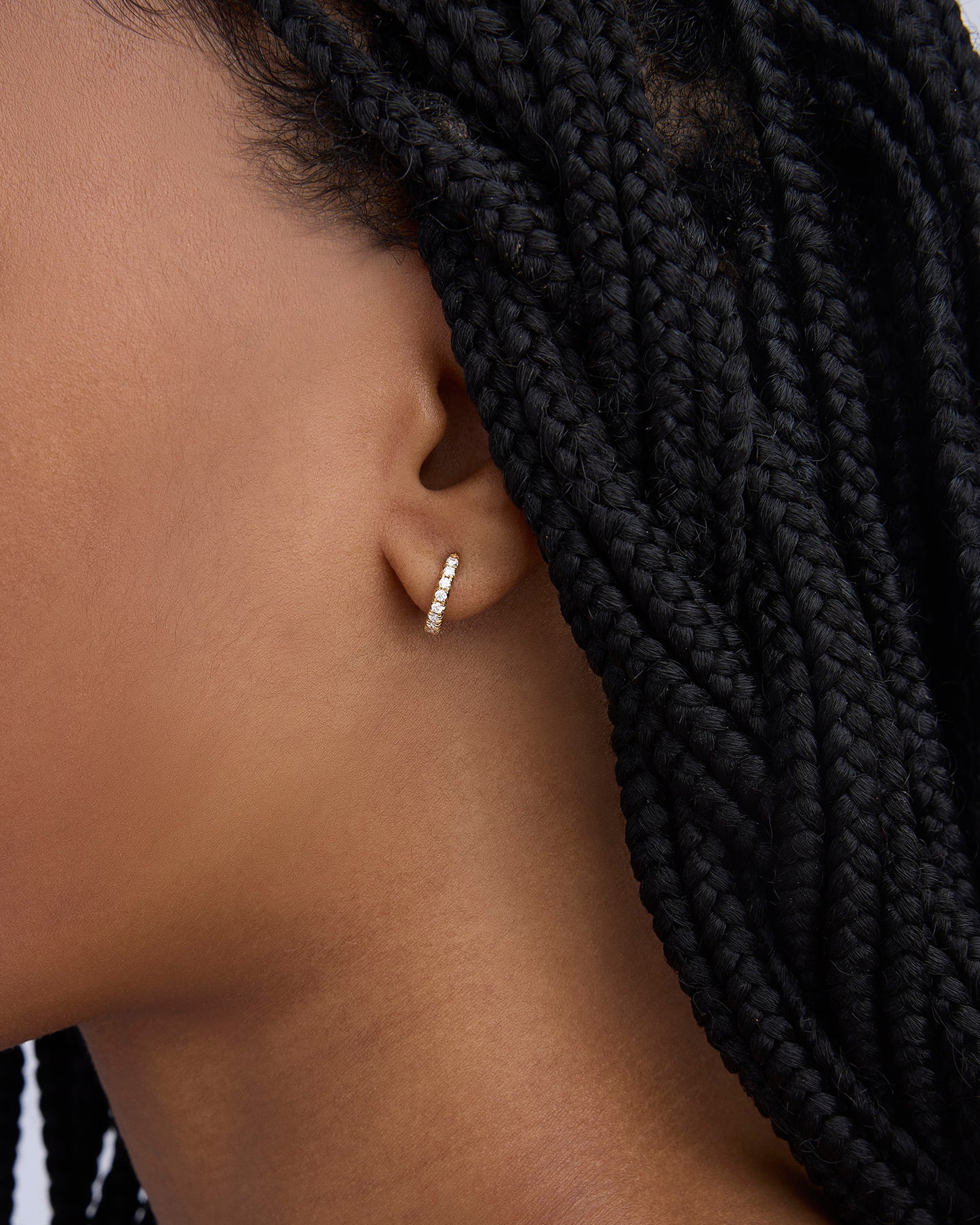 Small Level Earring with Pavé White Diamonds in 18K Yellow Gold