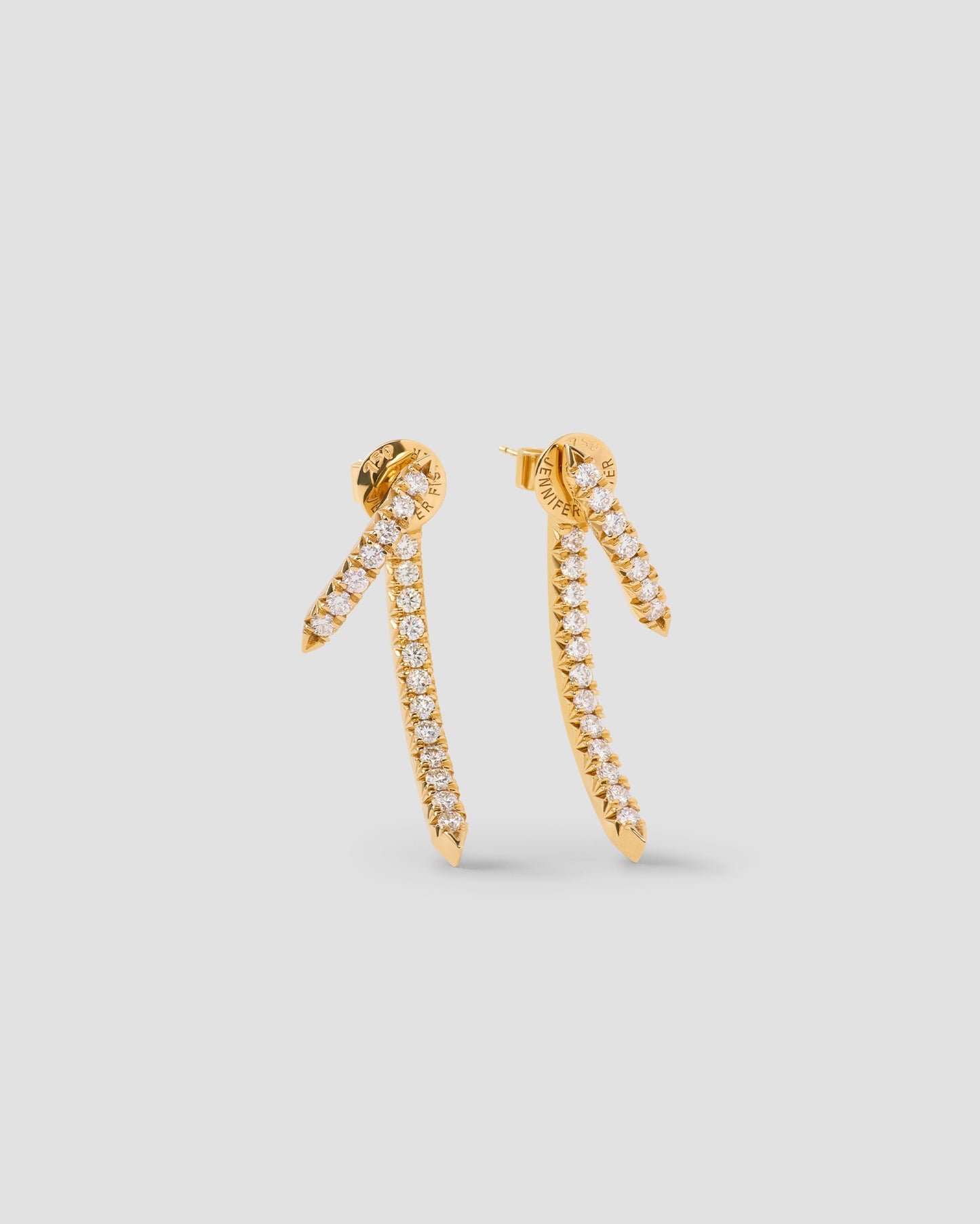 Mini Claw Pin Tusk Earring with Pavé White Diamonds in 18K Yellow Gold