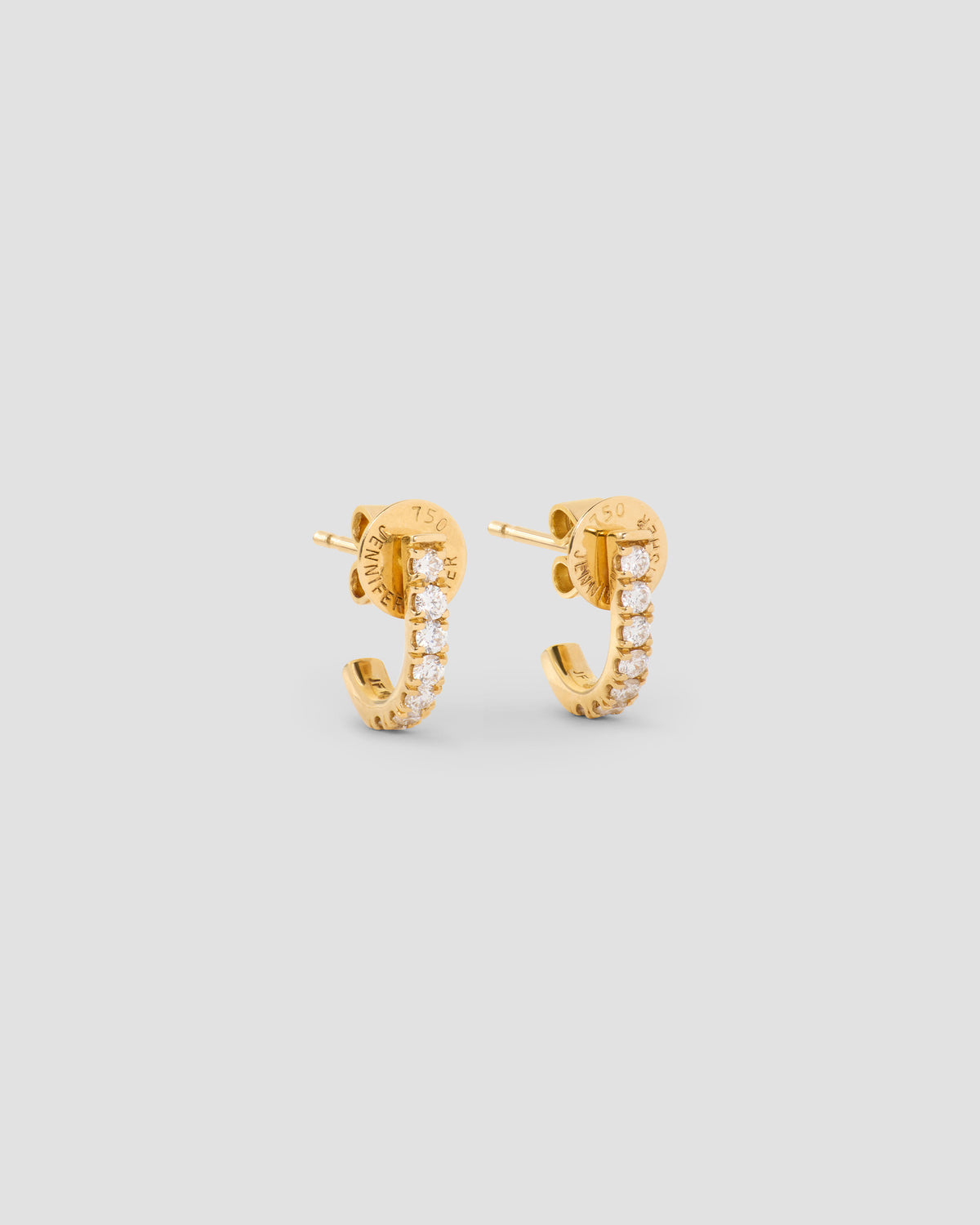 Micro Pavé Diamond Level Huggie in 18K Yellow Gold earring - front view | diamond huggie earrings