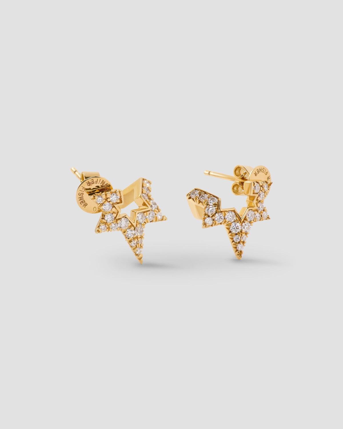Small Star Earring with Pavé White Diamonds in 18k Yellow Gold earring - front view | diamond earrings for women