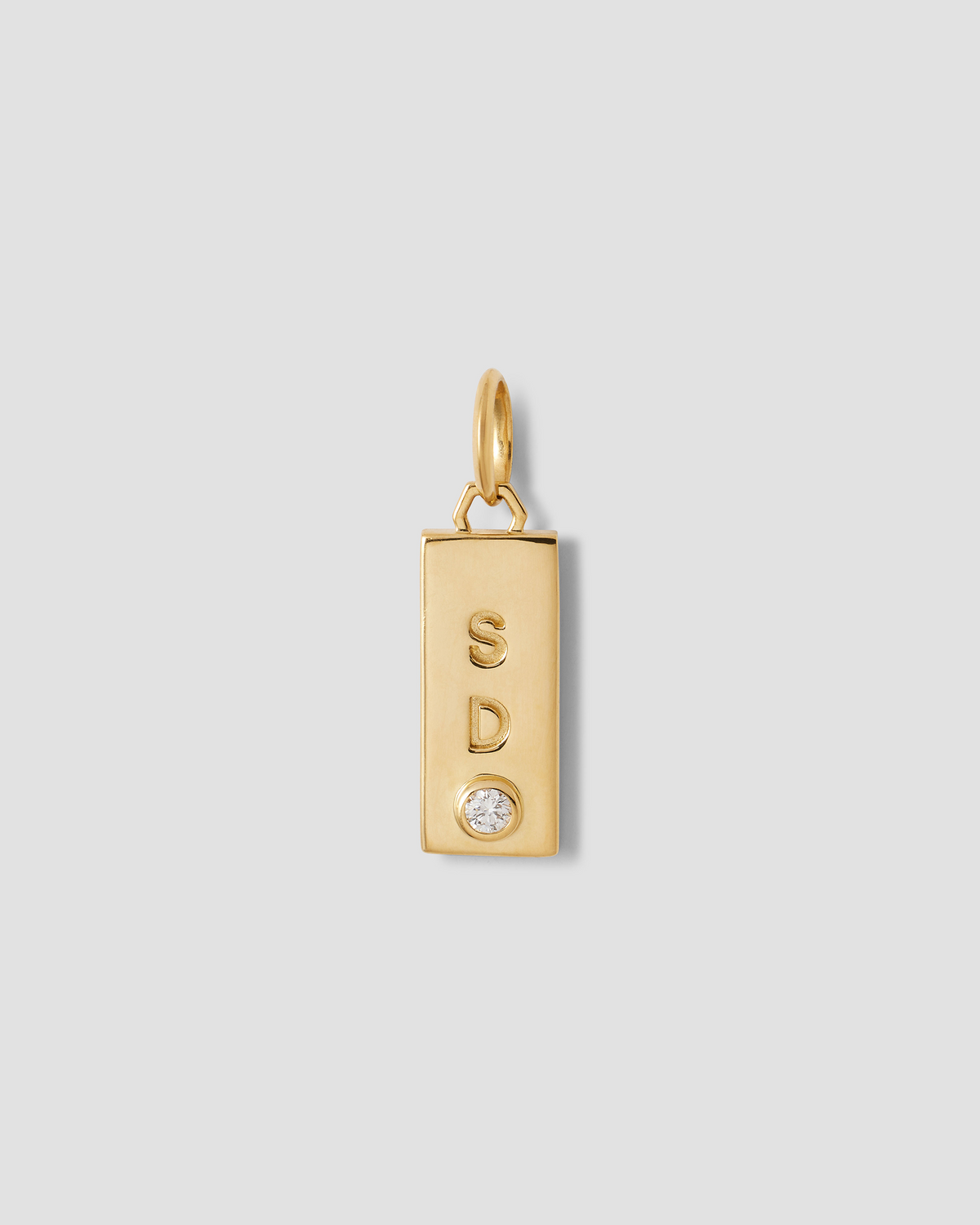Personalized Mini Dog Tag with Diamond 18K Yellow gold charm - front view | custom charm necklace