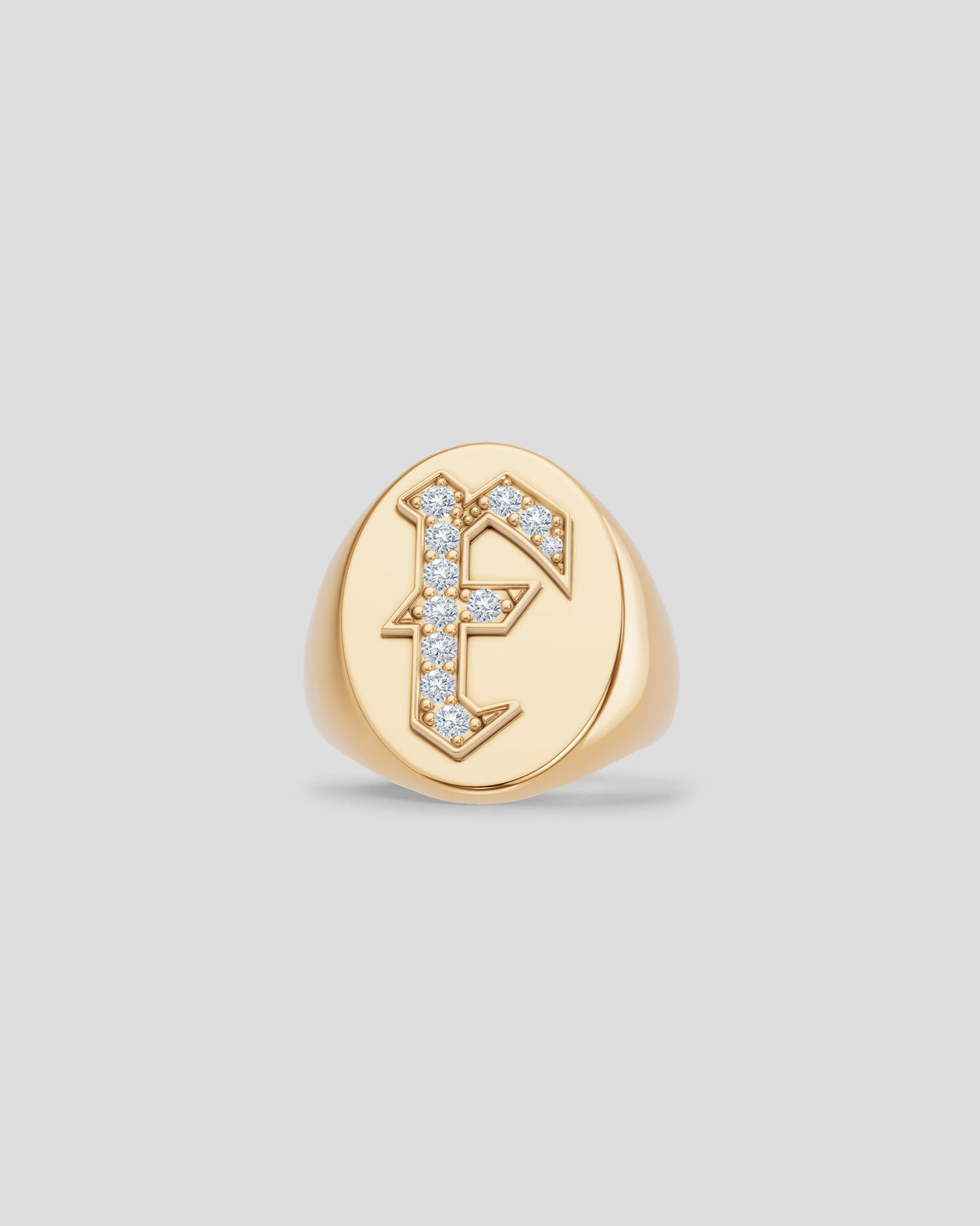 Large Signet Letter Ring with Diamonds in 18K Yellow Gold A-N gold ring - back view | womens diamond rings