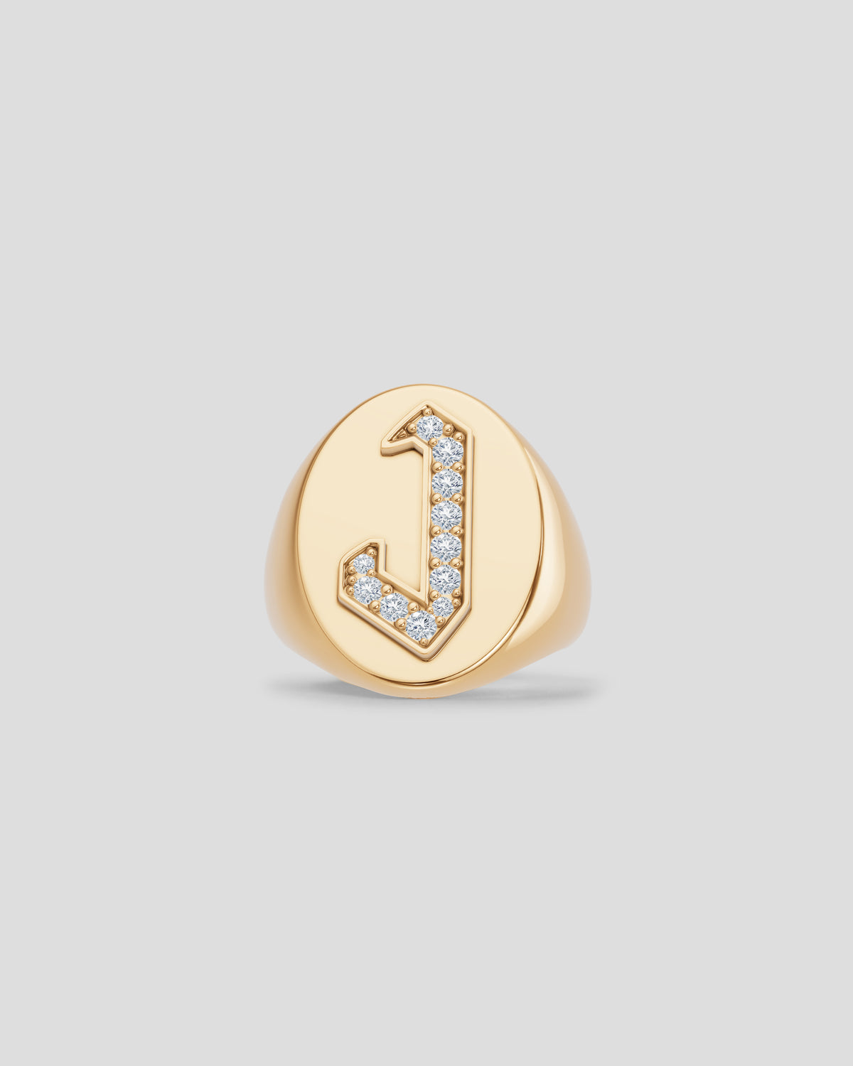 Large Signet Letter Ring with Diamonds in 18K Yellow Gold A-N gold ring - styled on model | womens diamond rings