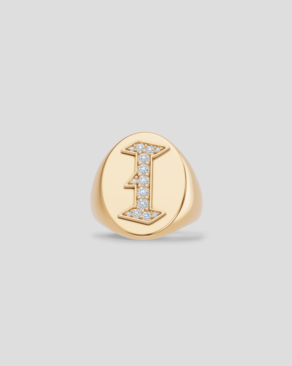 Large Signet Letter Ring with Diamonds in 18K Yellow Gold A-N gold ring - alternate angle | womens diamond rings