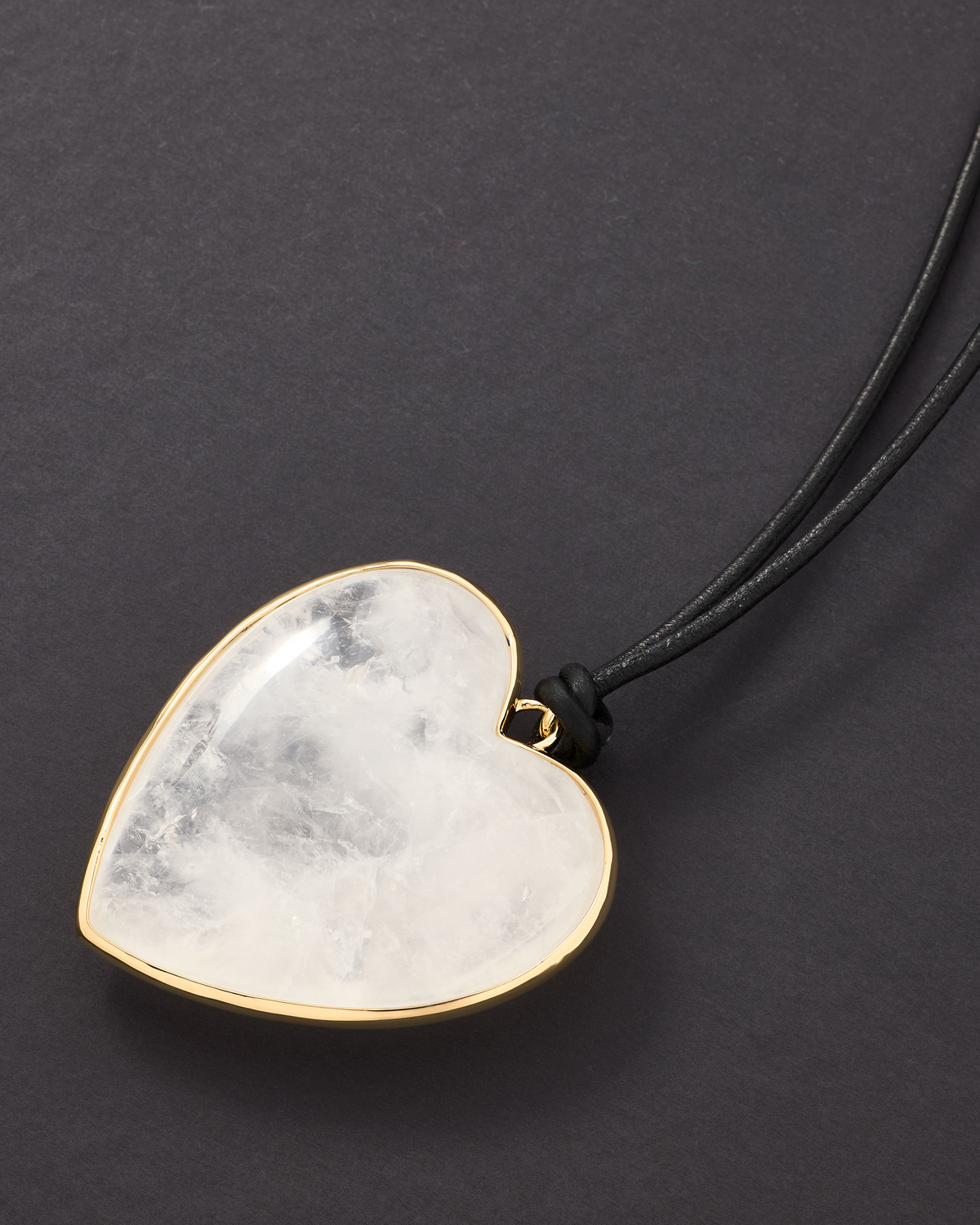 Semi-Precious Heart Leather Cord Necklace necklace - styled on model | real gold necklace