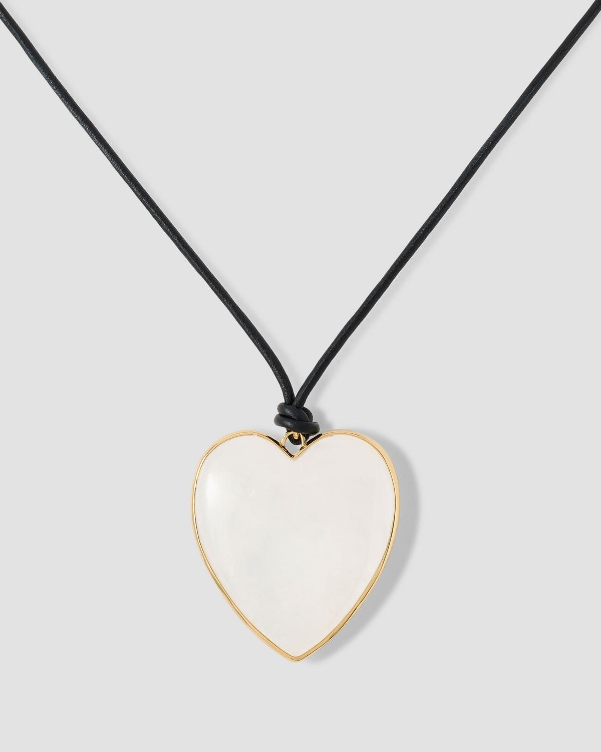 Semi-Precious Heart Leather Cord Necklace necklace - alternate angle | real gold necklace