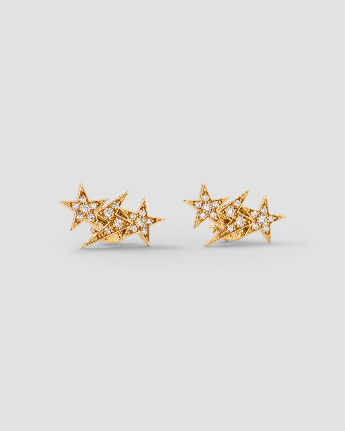 Star and Bolt Trio Pavé Diamond Earring in 18K Yellow Gold earring - front view | diamond earrings for women