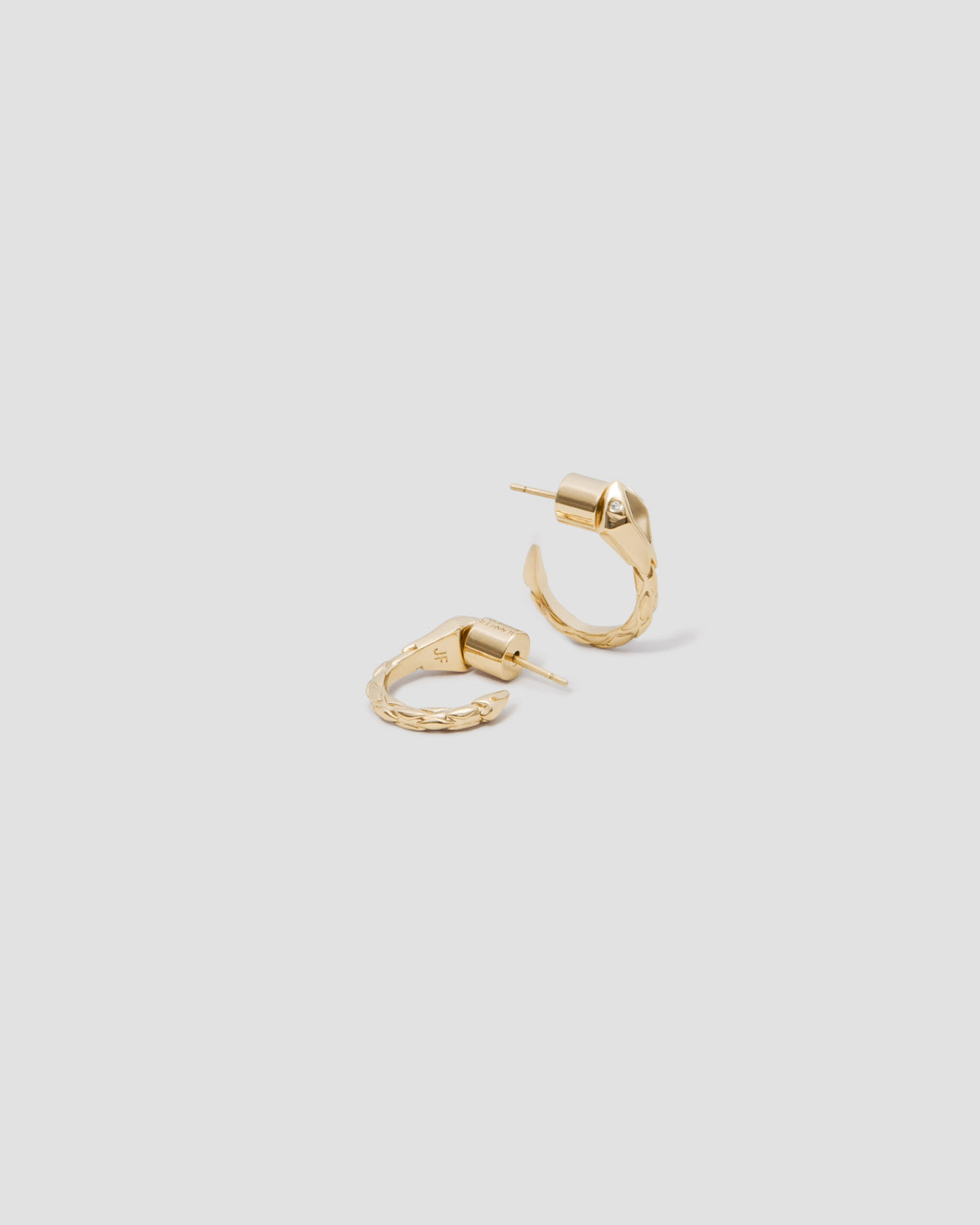 Snake Huggies earring - front view | gold huggie earrings