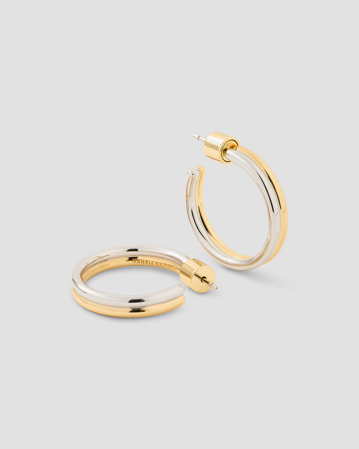 Two Tone Thread Huggies earring - styled on model | gold hoop earrings